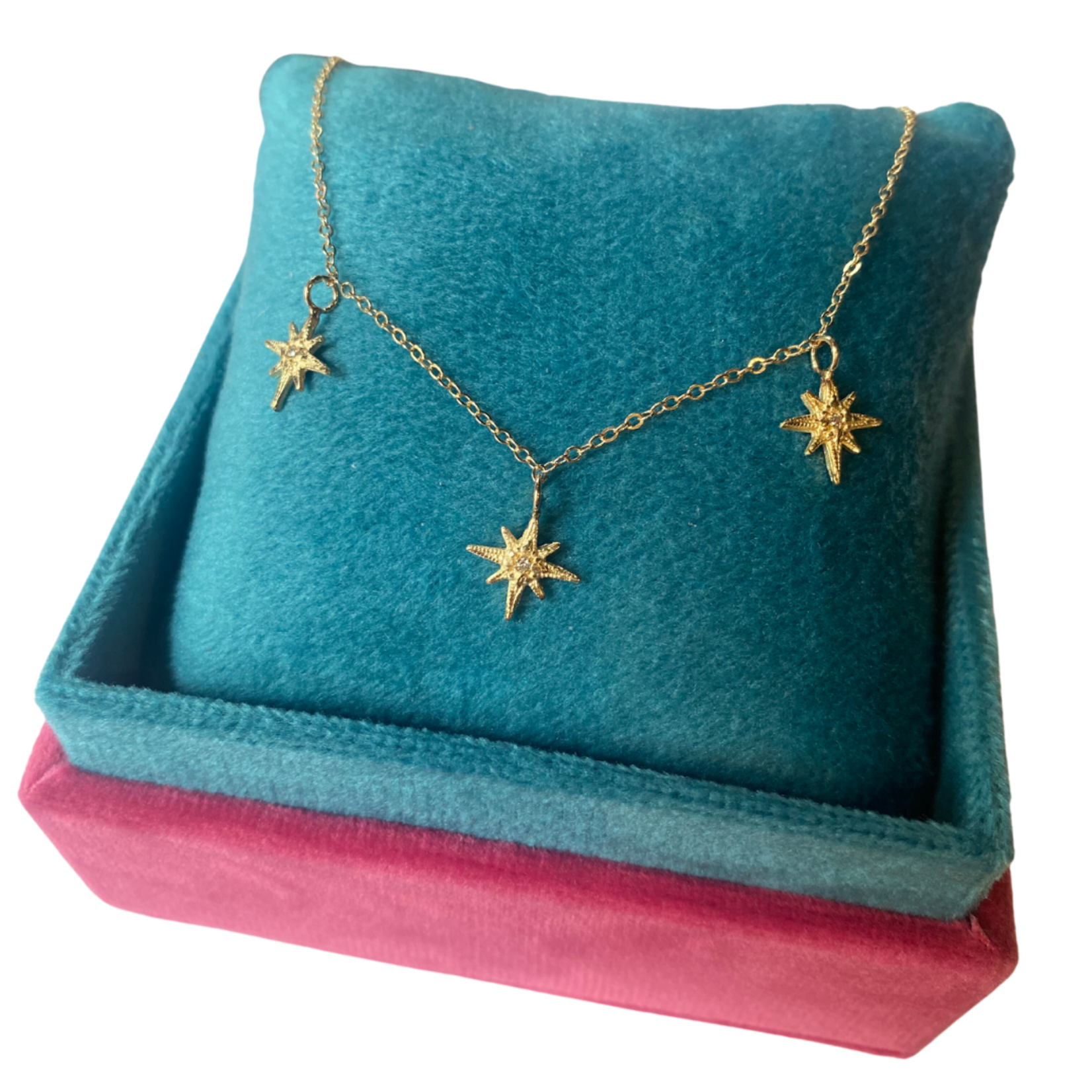 Robin Haley Jewelry Triple Tiny Diamond Gratitude Star Necklace (14KYG on 16" Chain)