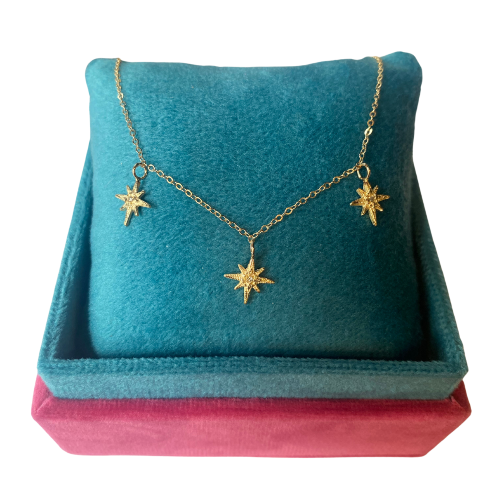 Robin Haley Jewelry Triple Tiny Diamond Gratitude Star Necklace (14KYG on 16" Chain)