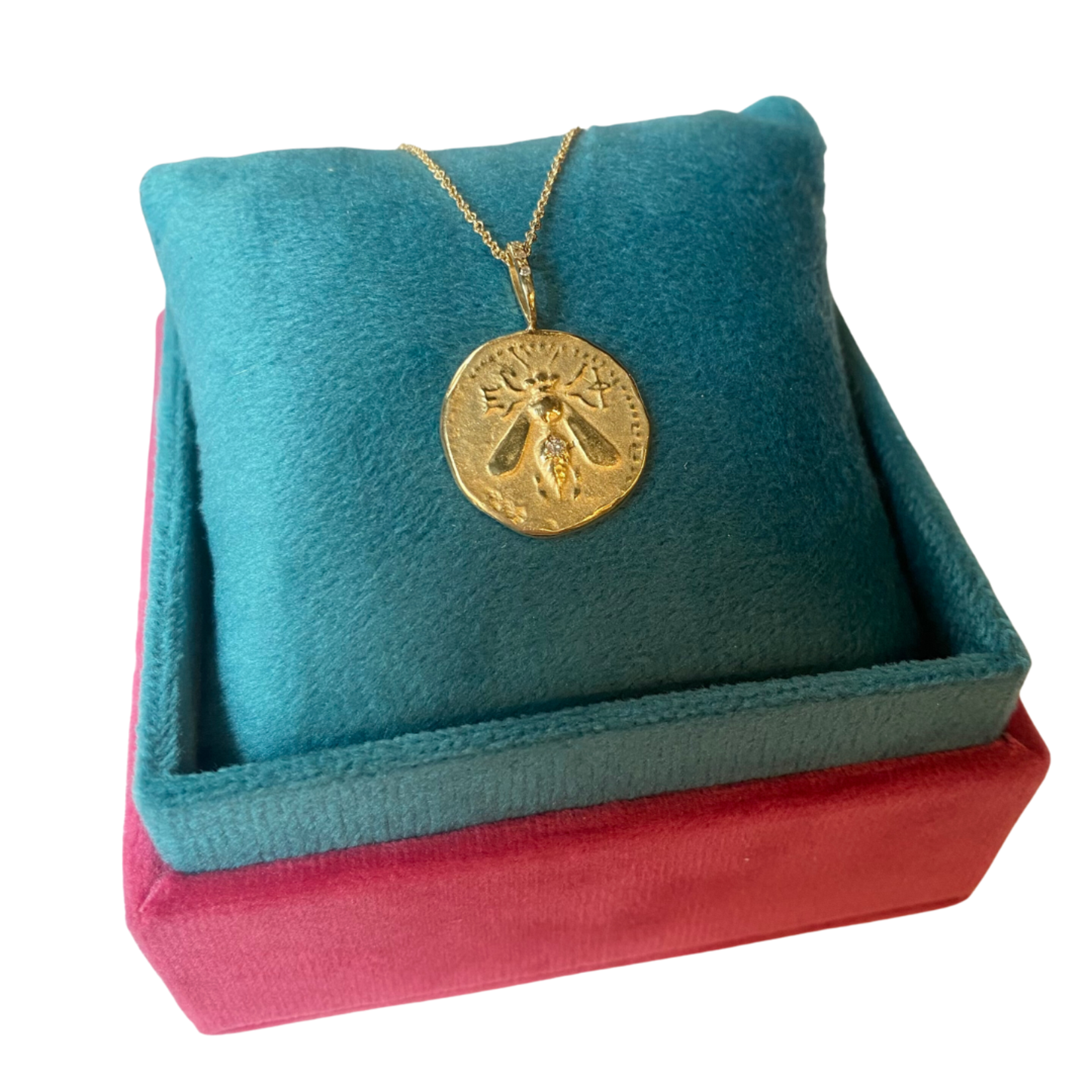 Robin Haley Jewelry Bee & Deer Artifact Diamond Bail Necklace (on 16/18"14KYG chain)