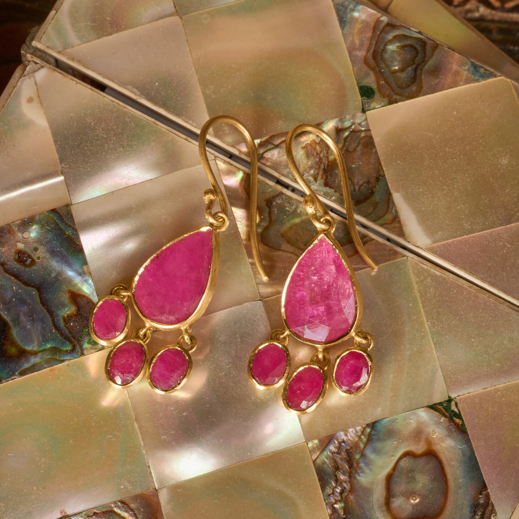 Sophie Theakston Ruby Cascade Earrings (18kt gold hooks)