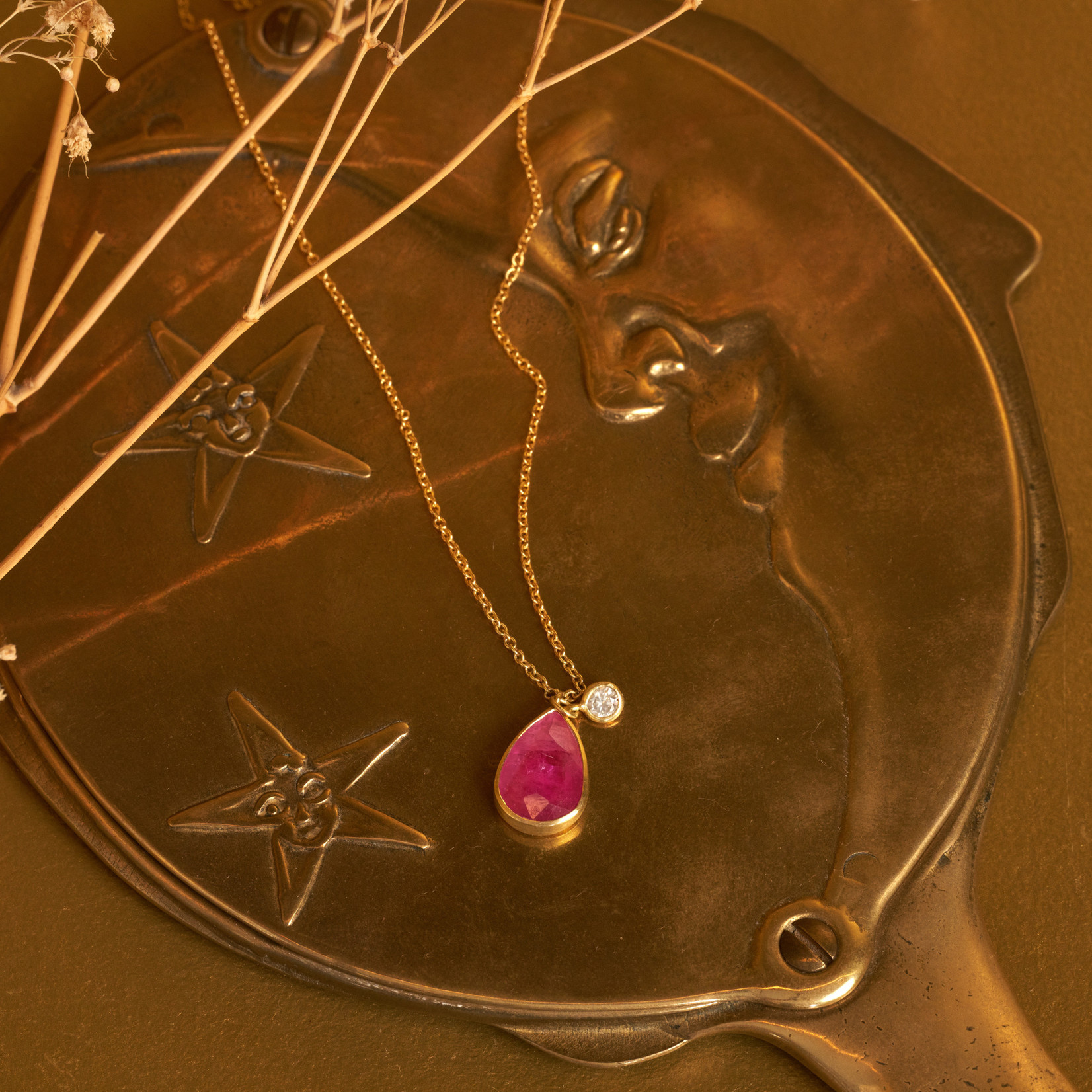 Sophie Theakston Ruby and Diamond Necklace (18kt gold on 20" chain)
