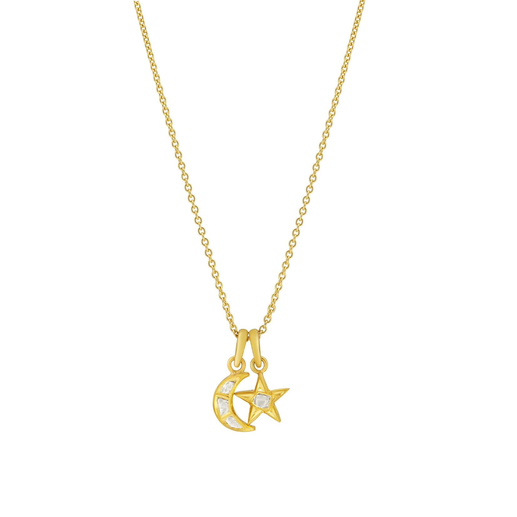 Sophie Theakston Polki Star and Moon Necklace (18kt on 20" chain)