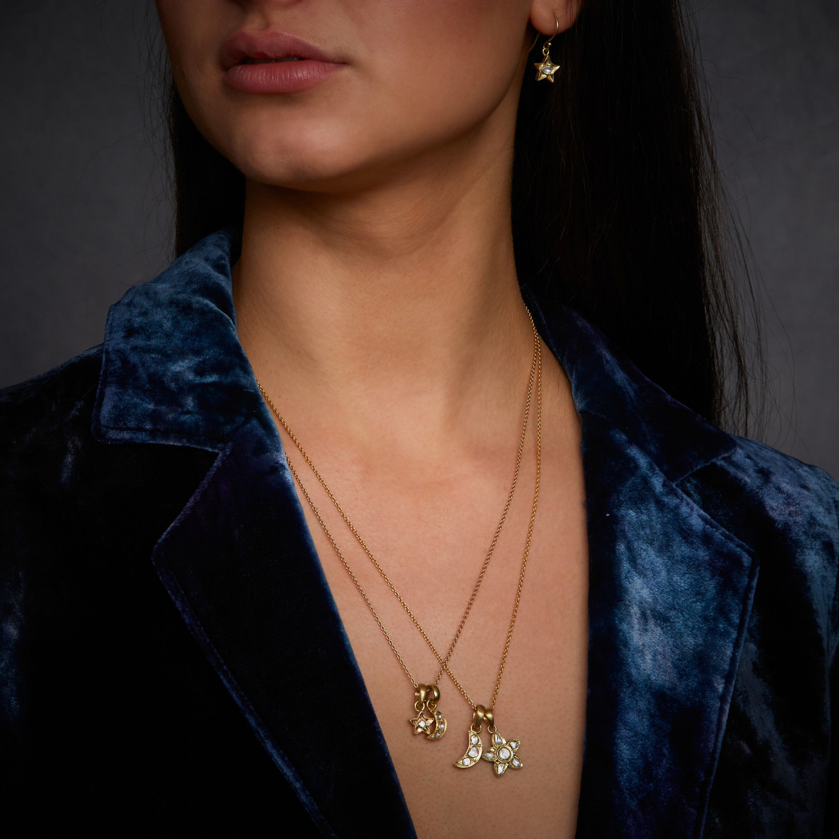 Sophie Theakston Polki Star and Moon Necklace (18kt on 20" chain)