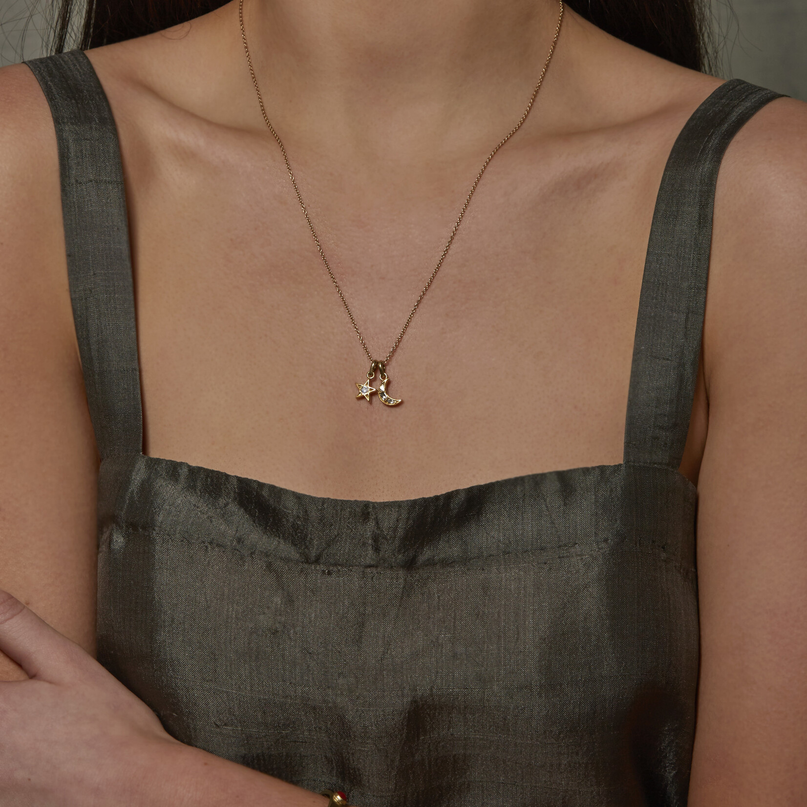 Sophie Theakston Polki Star and Moon Necklace (18kt on 20" chain)