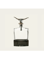 Jan Barboglio NUECES DECANTER W/ DUAL PURPOSE CORK & SCREW LONGHORN TOPPER & IRON STAND