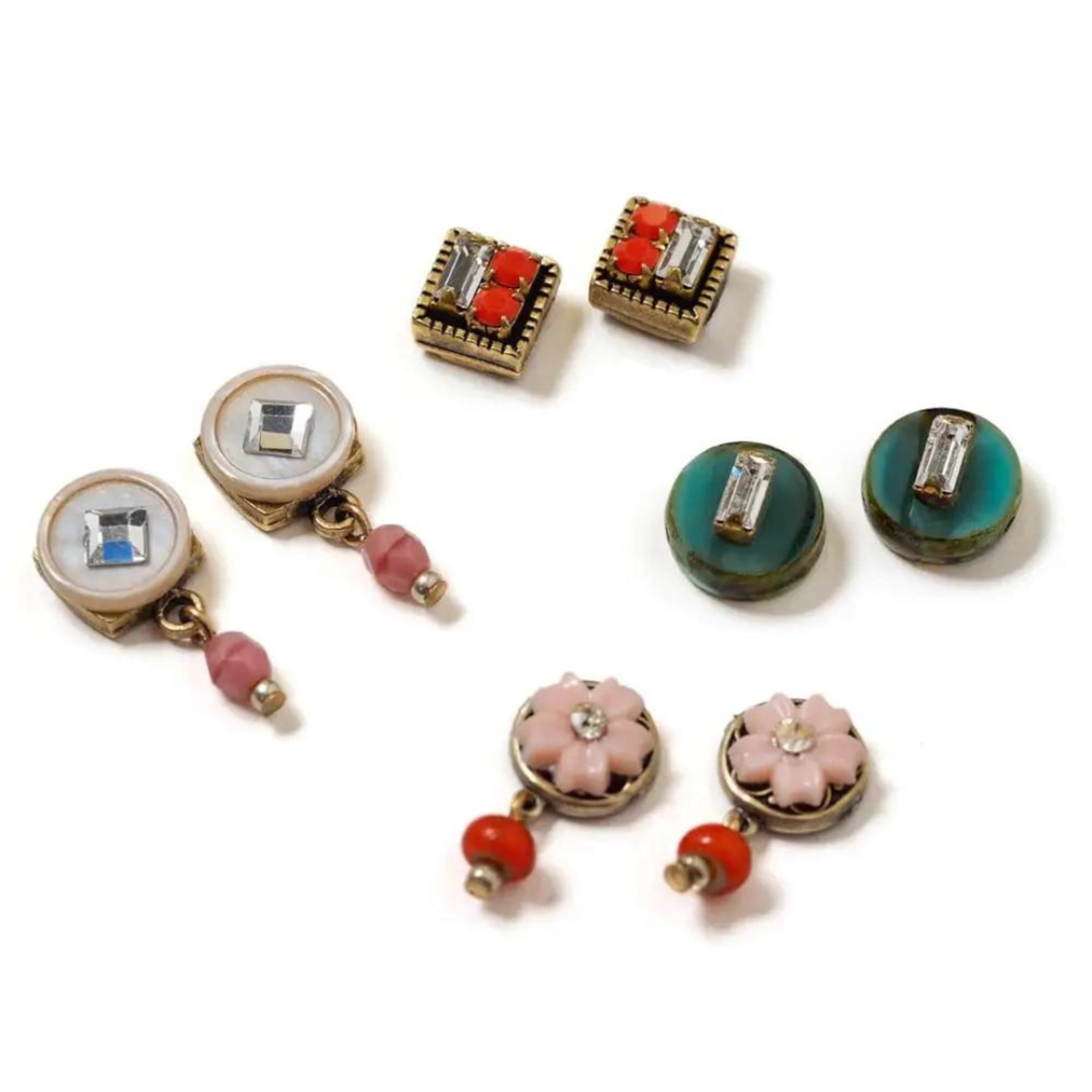 Elements, Jill Schwartz Valeria Pink and Teal With Crystal Accents Stud Earrings Set