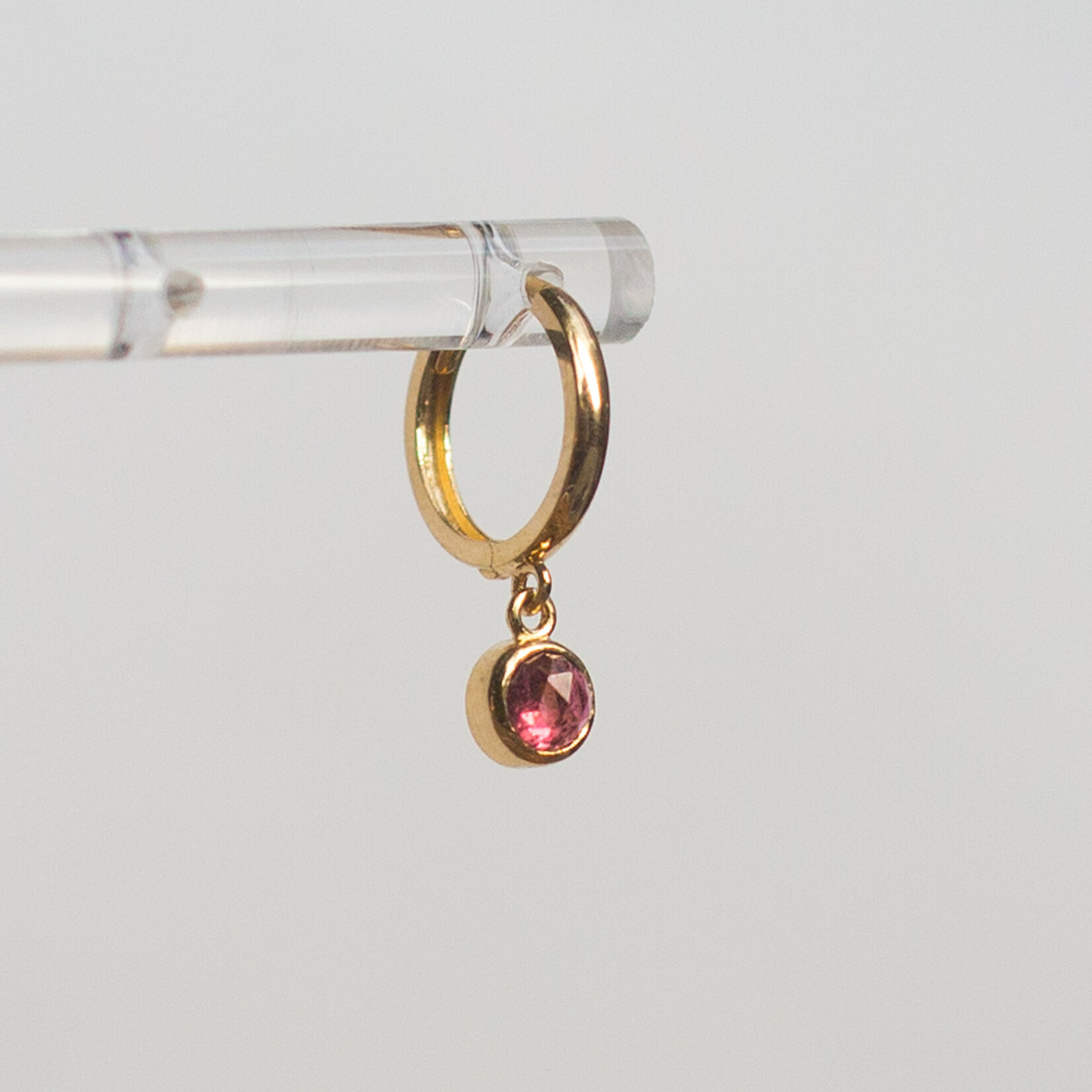 Carrie Hoffman Jewelry 14k Yellow Gold Rose Cut Pink Tourmaline Huggie Drop- 4mm stone- Pair