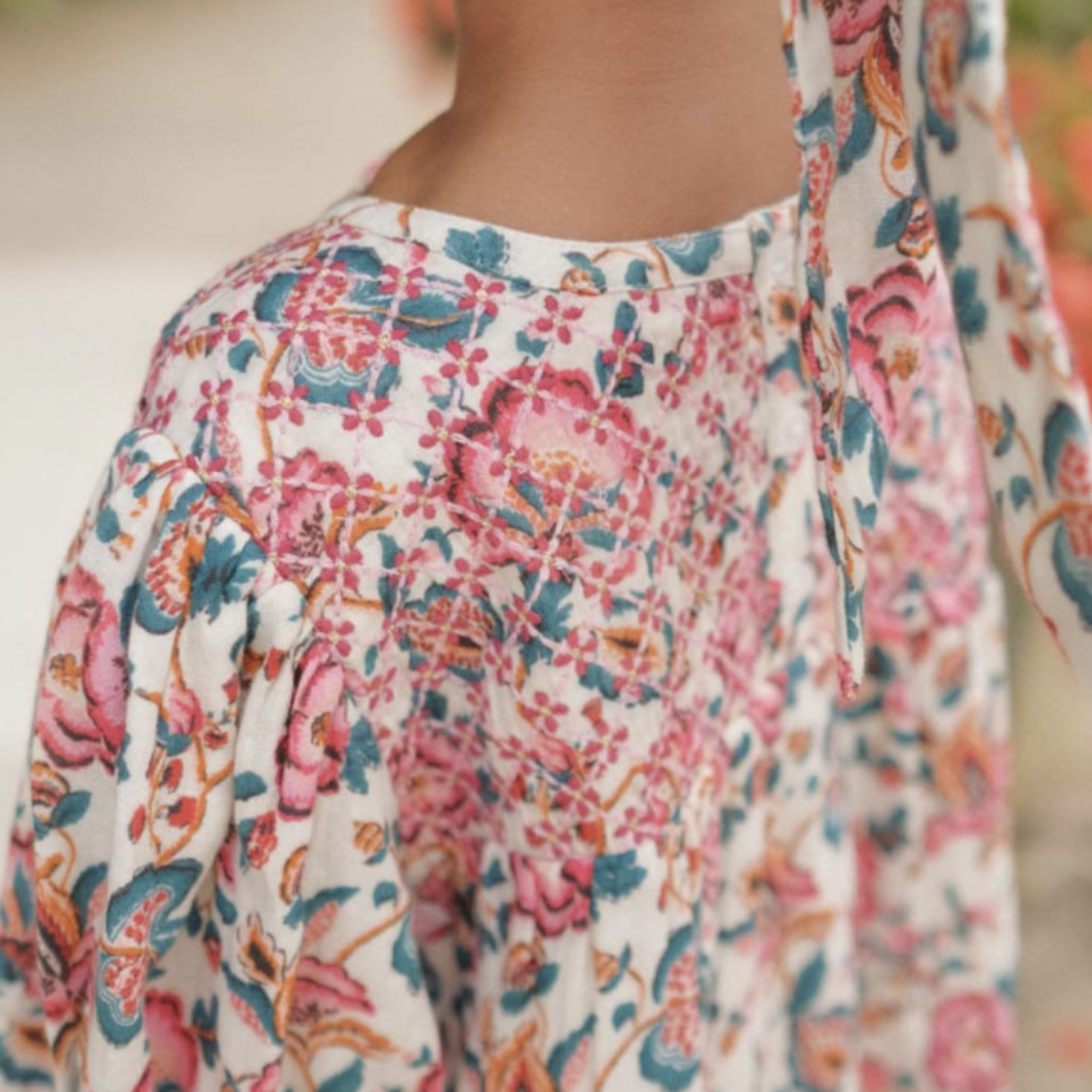 Louise Misha DRESS EUGENIE-CREAM INDIAN FLOWERS-lg