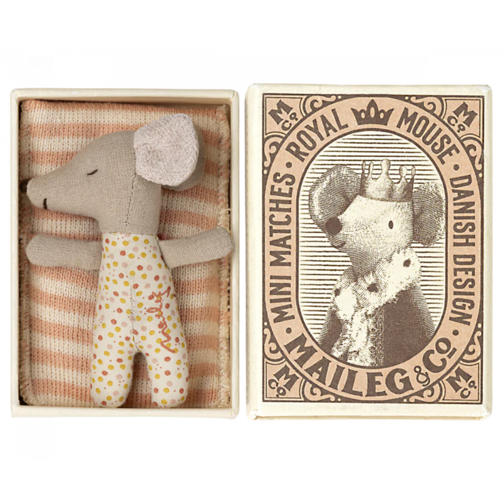 Maileg USA Sleepy/Wakey Baby Mouse in Matchbox - Rose