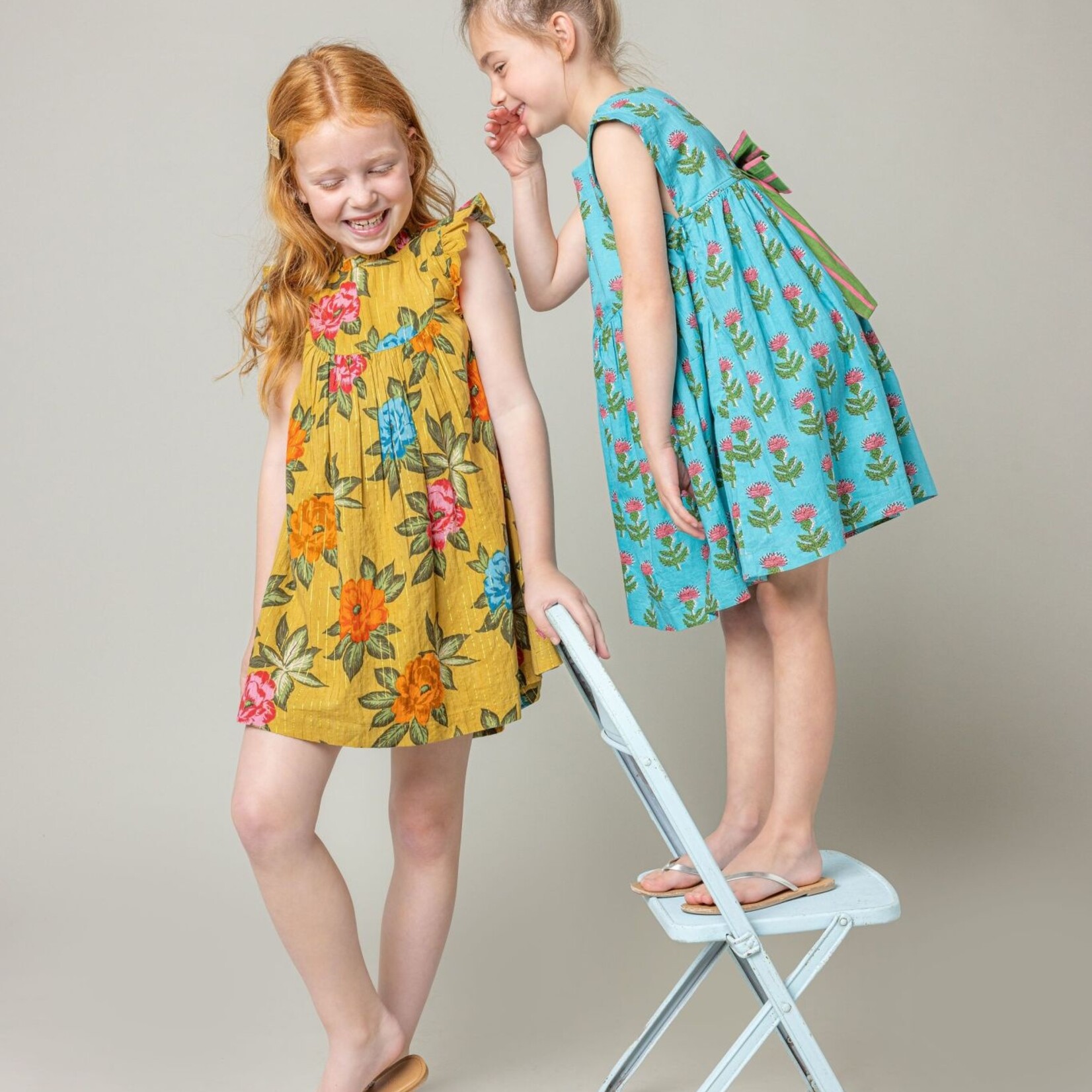 Pink Chicken Girls Blue Corn Flower Gracie Dress