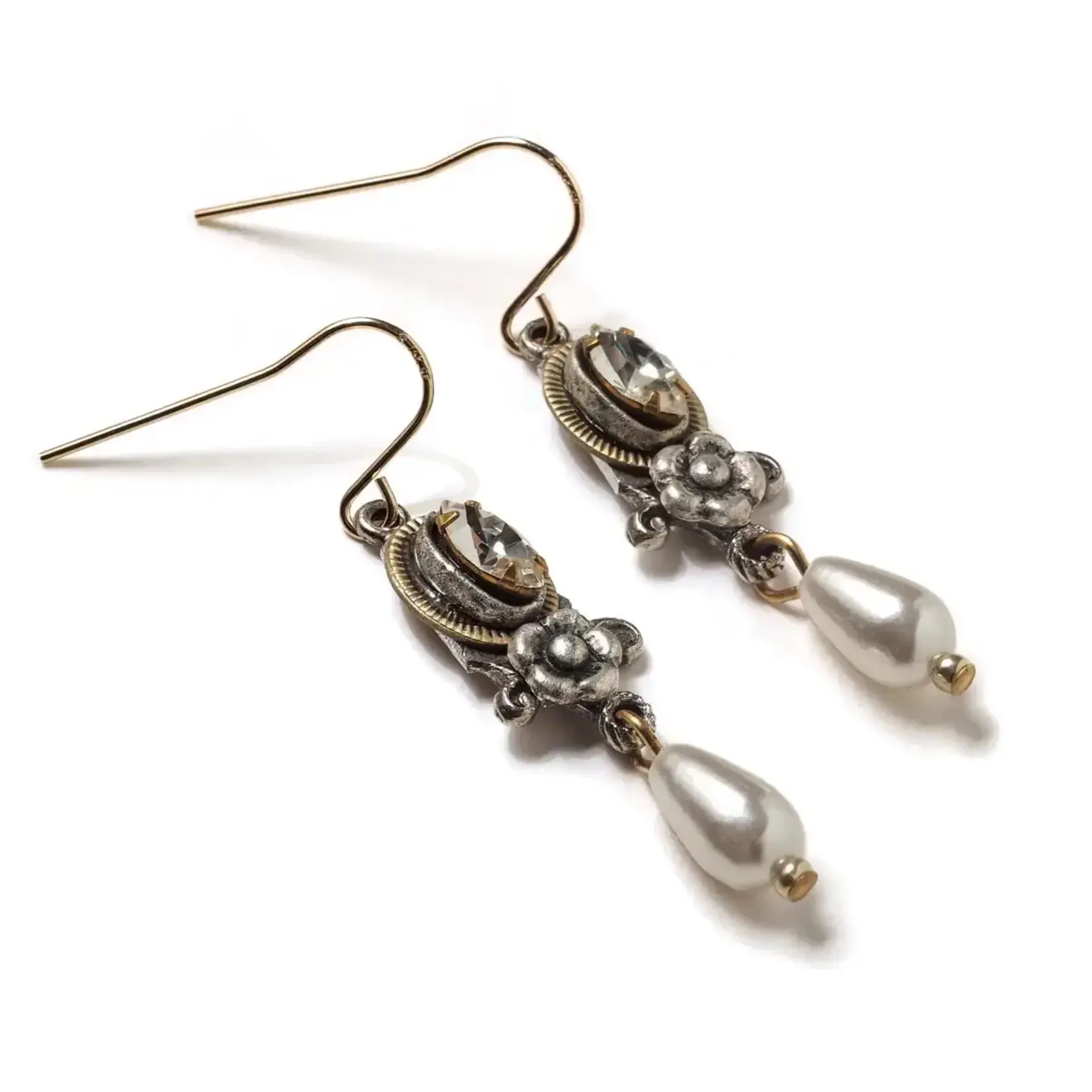 Elements, Jill Schwartz Pearl Teardrop With Rhinestones Earrings