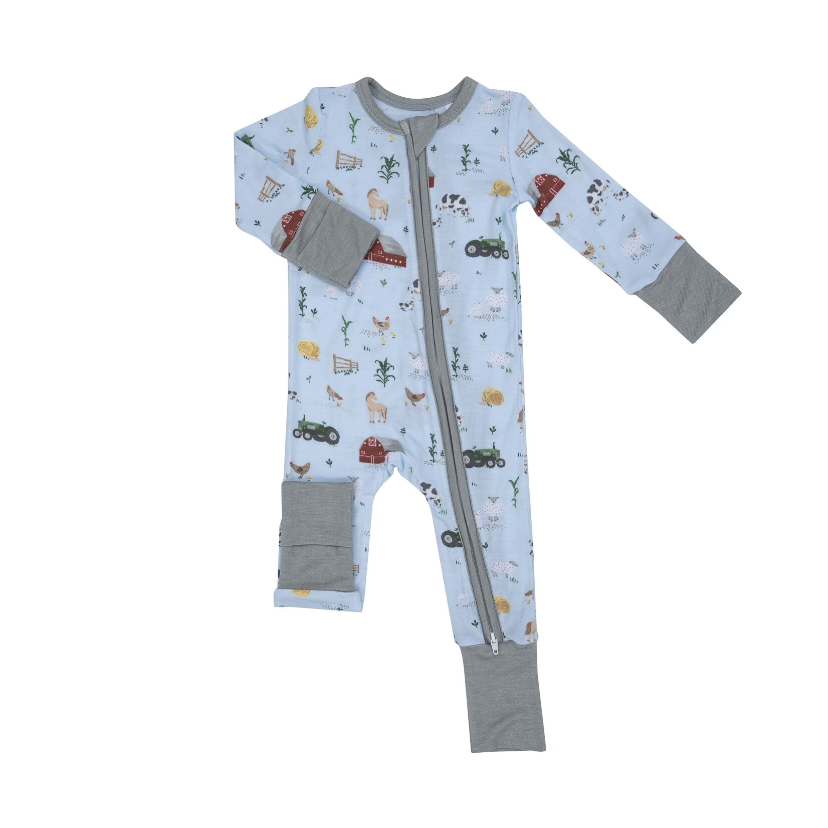 Angel Dear Big Red Barn Blue  2-Way Zipper Romper