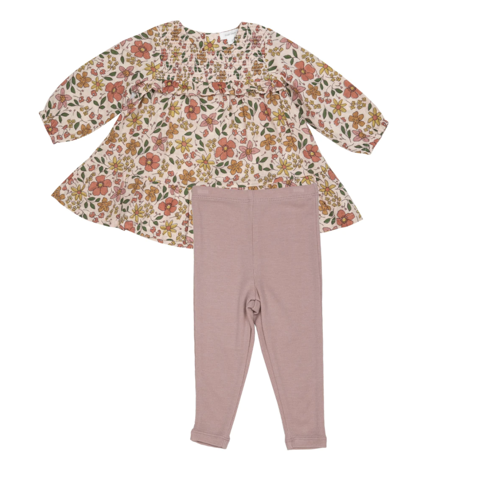 Angel Dear POPPIES AND STARFLOWERS SMOCKED RUFFLE TIERED DRESS AND LEGGING