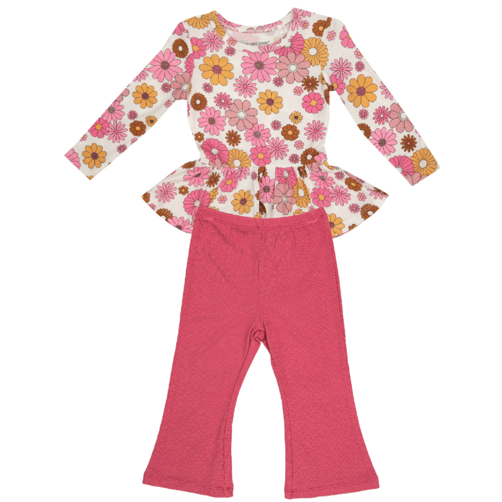 Angel Dear RETRO FLORAL PEPLUM TOP AND FLARE PANT