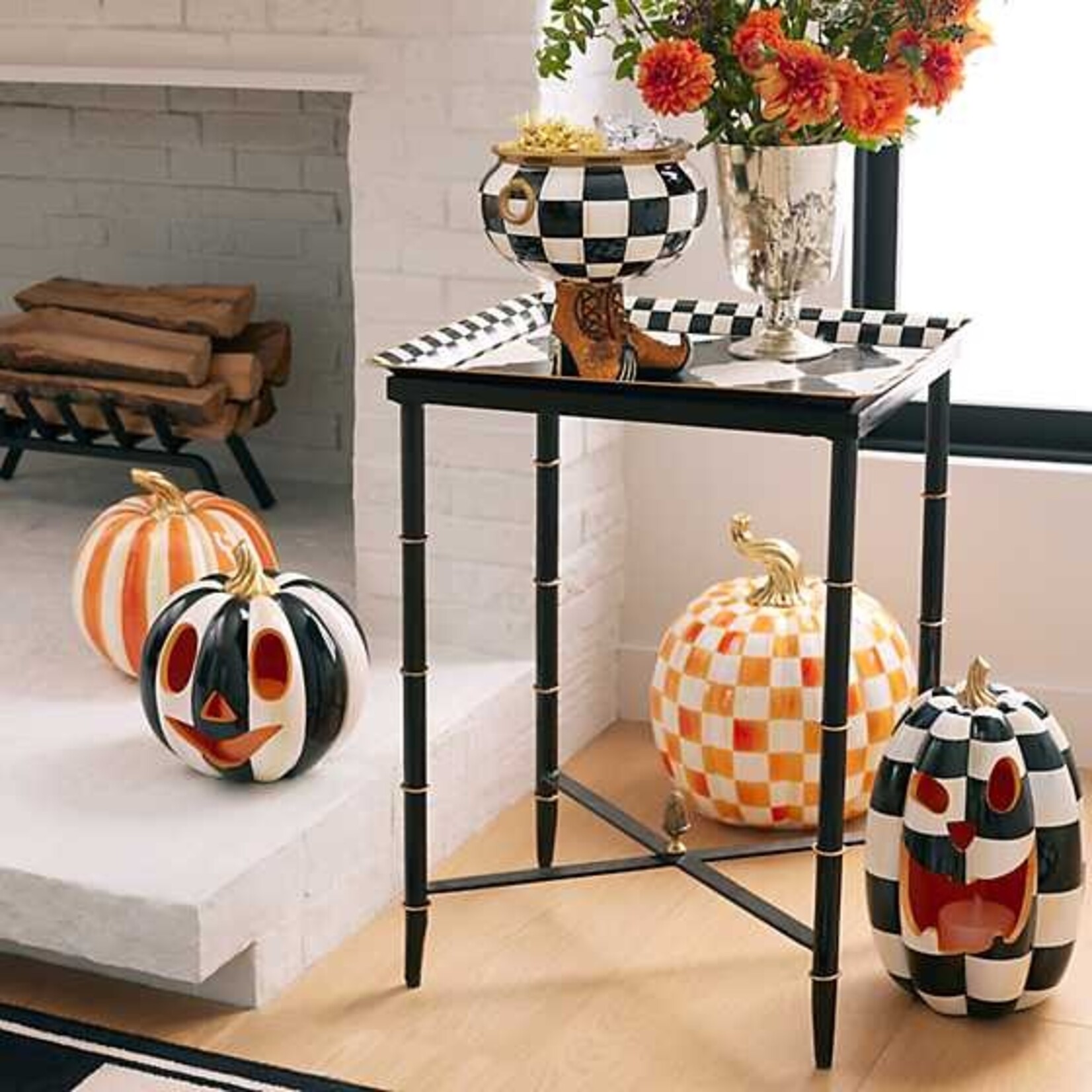 MacKenzie-Childs Courtly Stripe Illuminated Jack O' Lantern