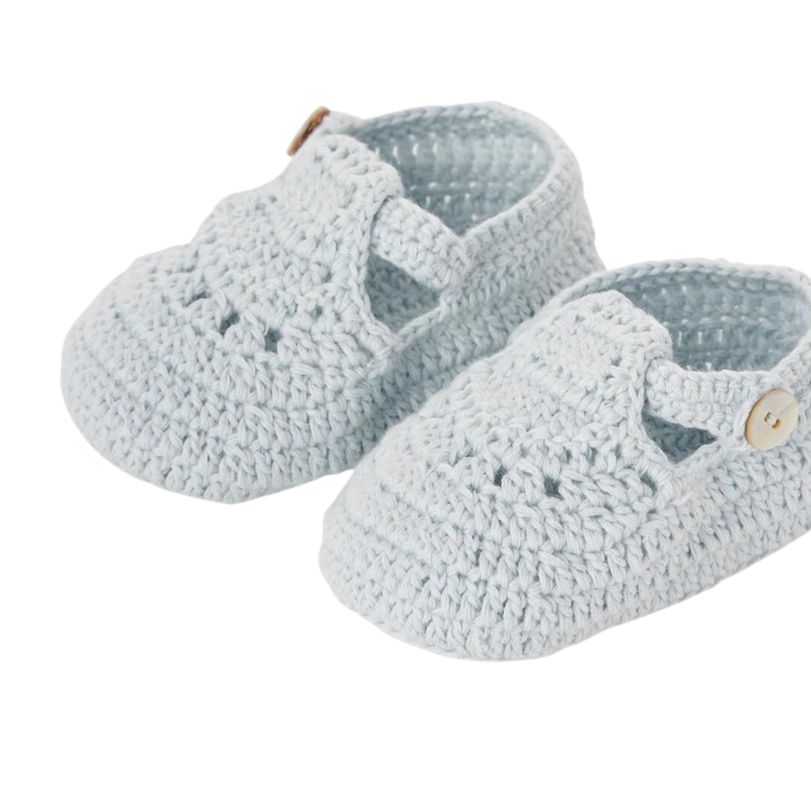 Elegant Baby Pale Blue T-Strap Hand Crochet Baby Booties (0-12M)