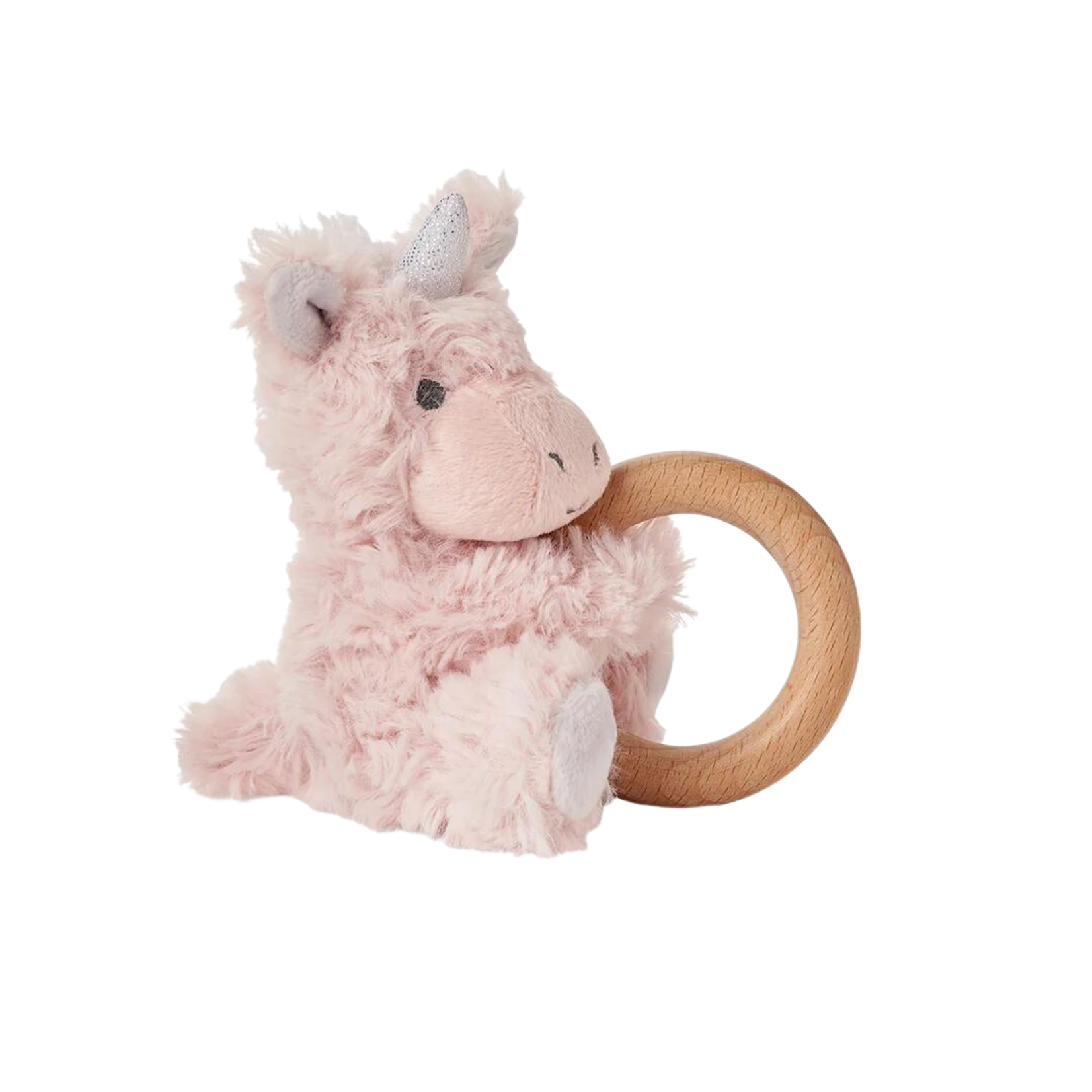Elegant Baby Plush Unicorn Wooden Ring Rattle