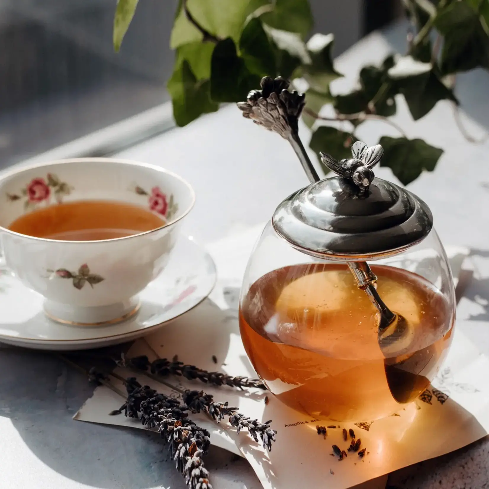 Vagabond House Bee Glass Honey Pot with Spoon