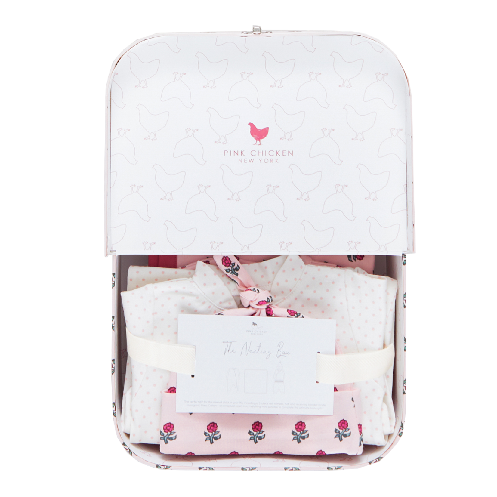 Pink Chicken Nesting box - light pink tiny flower block print