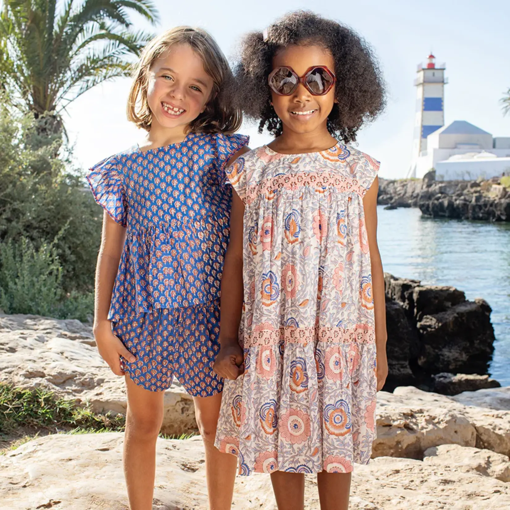 Pink Chicken Girls Elsie 2-Piece Set - Blue Lisbon Ditsy
