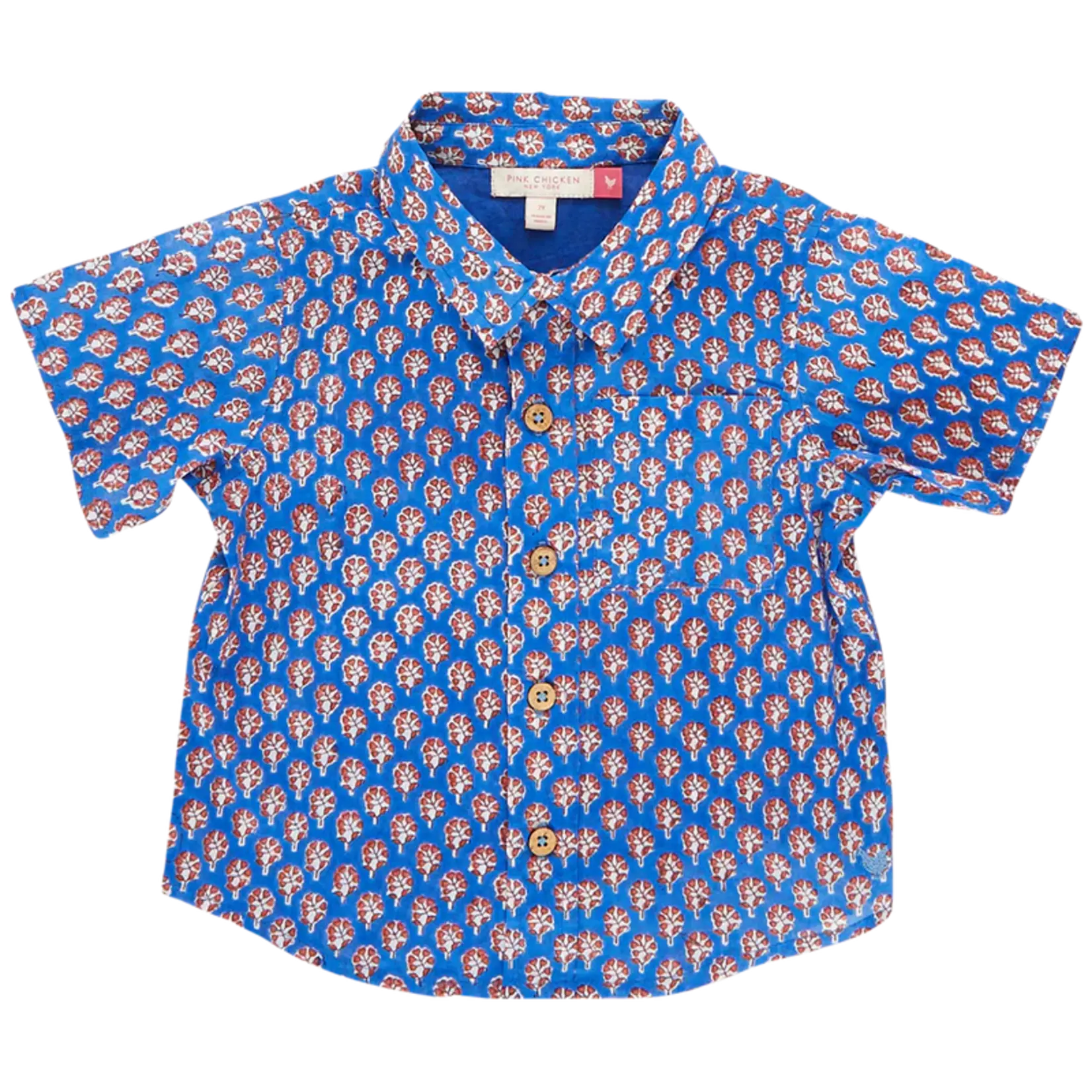 Pink Chicken Boys Jack Shirt - Blue Lisbon Ditsy