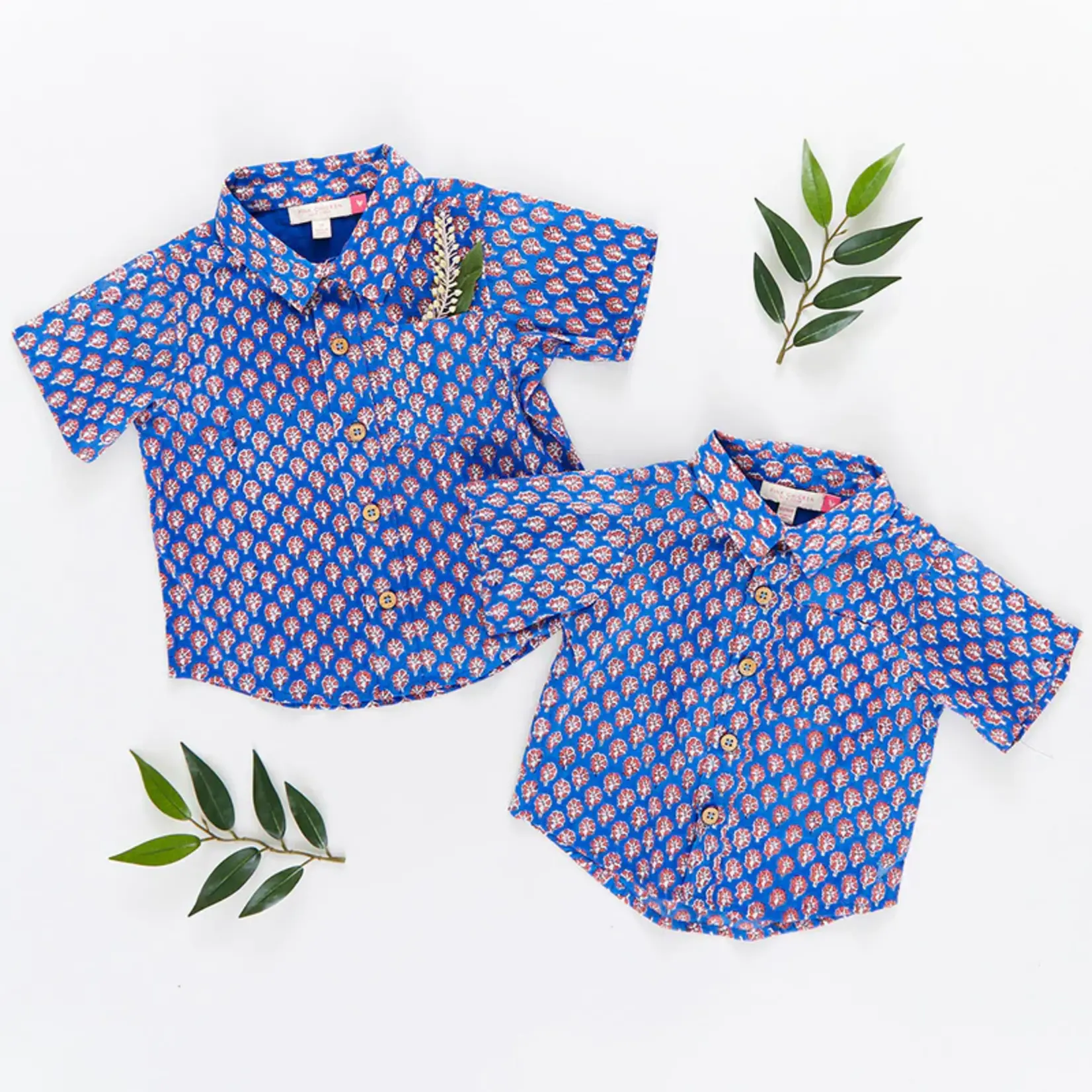 Pink Chicken Boys Jack Shirt - Blue Lisbon Ditsy