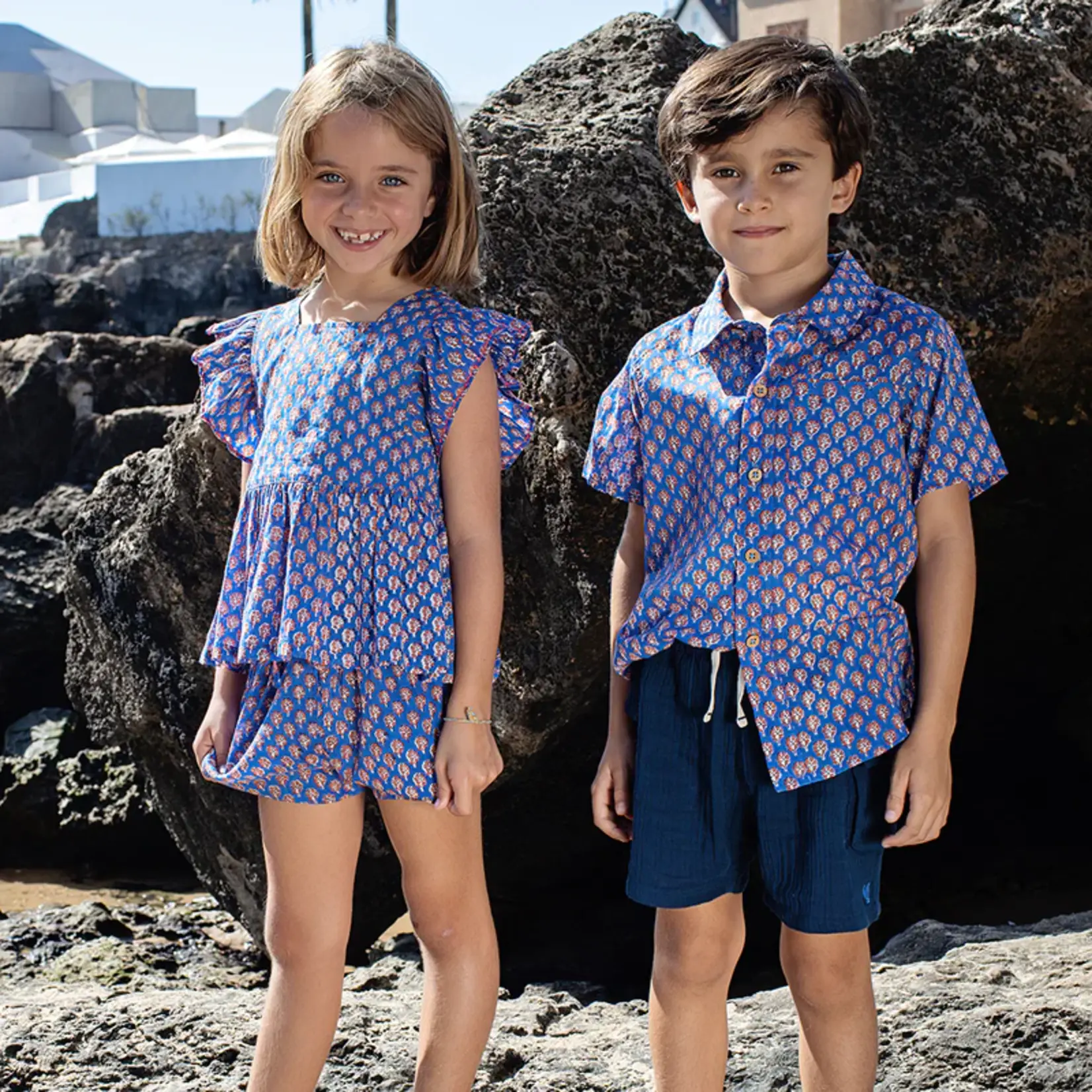Pink Chicken Boys Jack Shirt - Blue Lisbon Ditsy