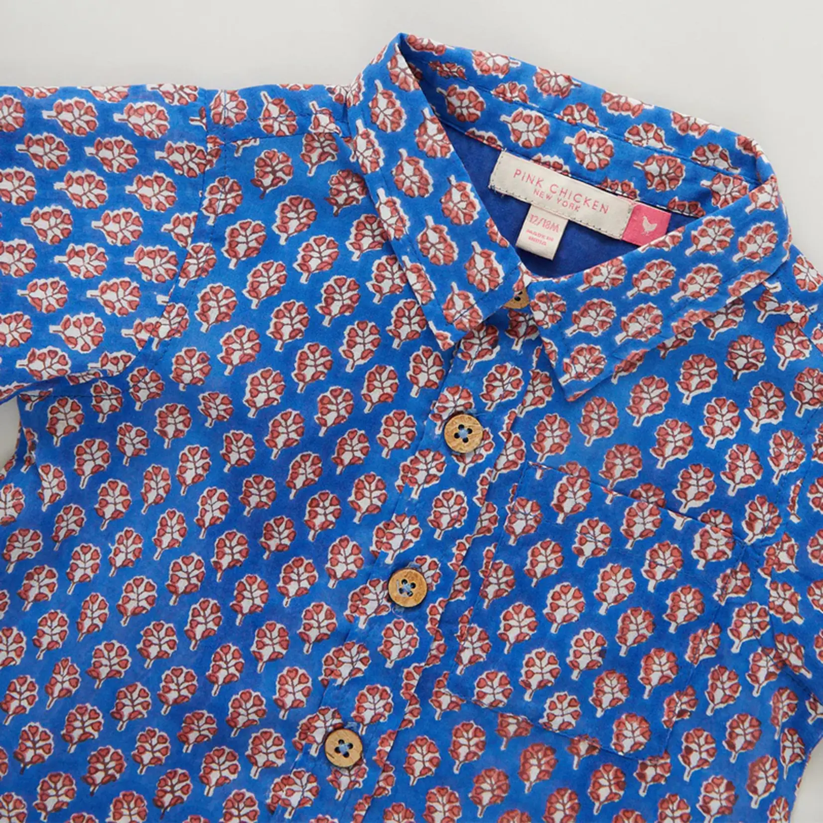 Pink Chicken Boys Jack Shirt - Blue Lisbon Ditsy
