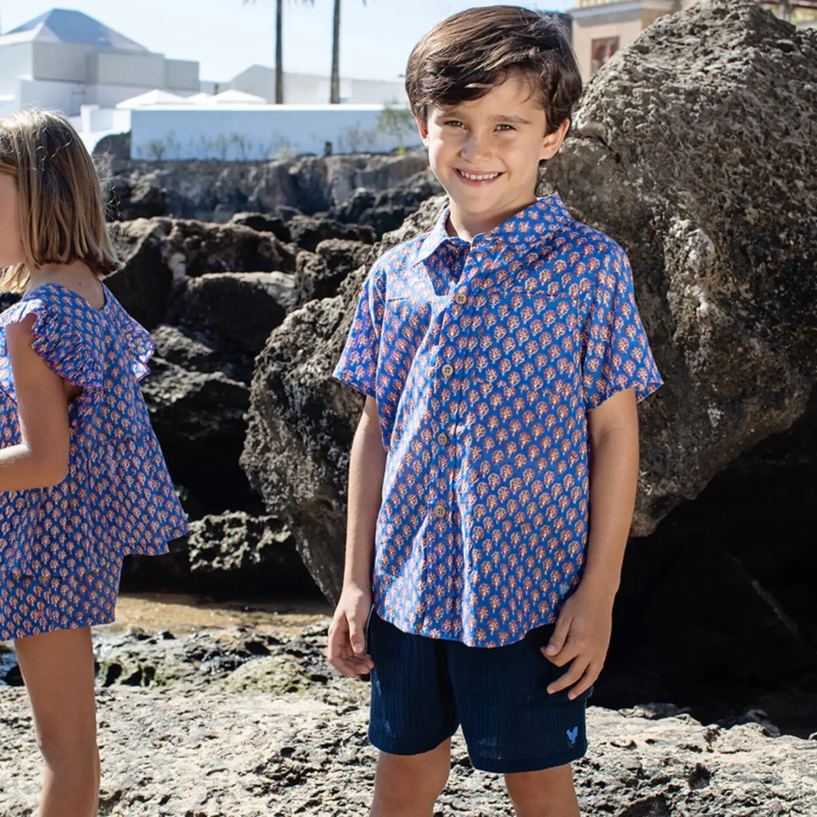 Pink Chicken Boys Jack Shirt - Blue Lisbon Ditsy