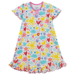 Sara's Prints Summertime Girls Short Sleeve Ruffled I love Flower Nightgown
