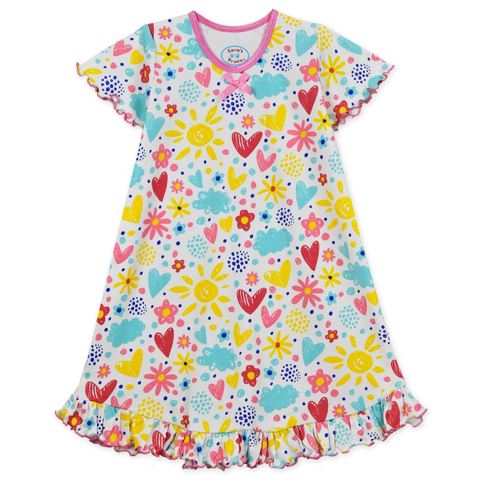 Sara's Prints Summertime Girls Short Sleeve Ruffled I love Flower Nightgown