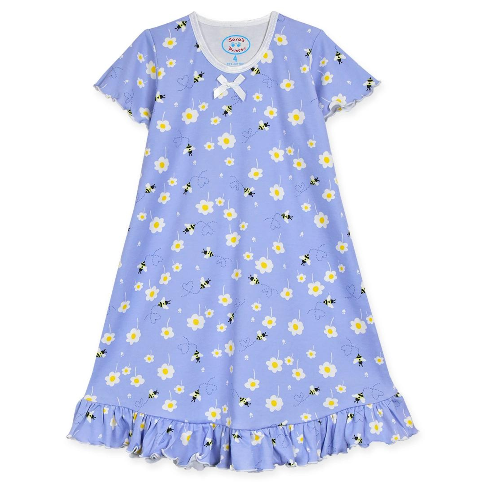 Sara's Prints Summertime Girls Short Sleeve Ruffled Happy Bees Nightgown