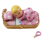 Rochard Limoges Boxes Baby In Pink Bed With Pacifier