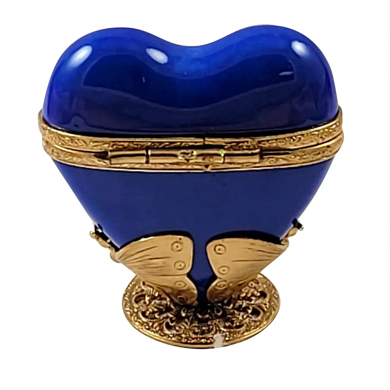 Rochard Limoges Blue & Gold Heart on Butterfly Stand
