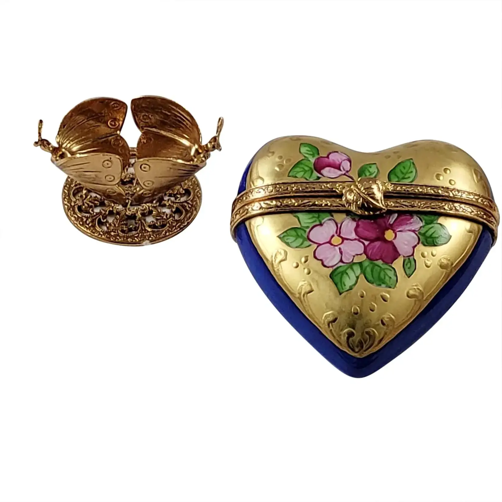 Rochard Limoges Blue & Gold Heart on Butterfly Stand