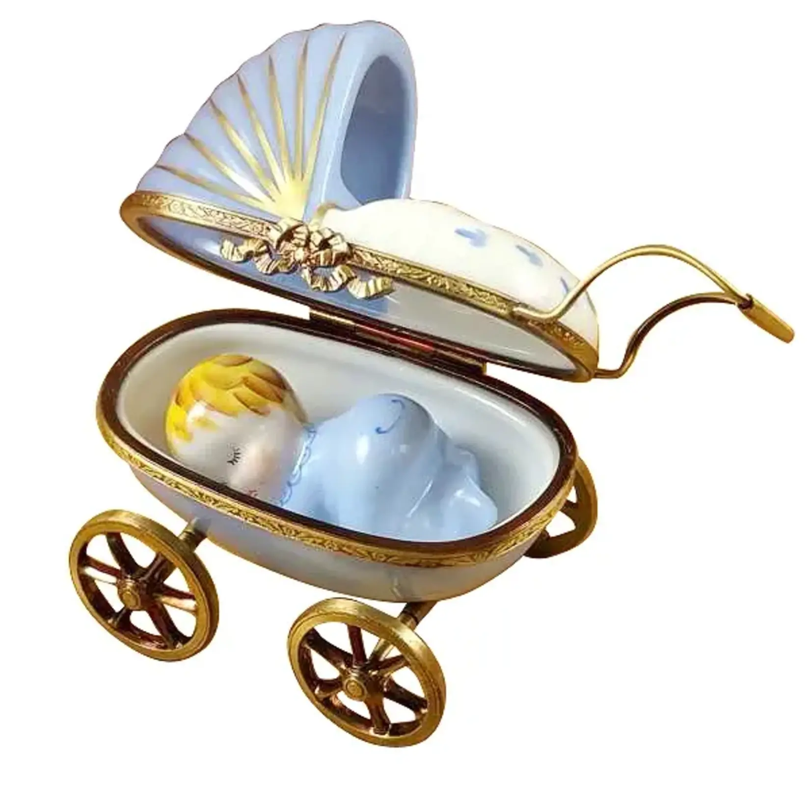 Rochard Limoges Boxes Blue Baby Carriage