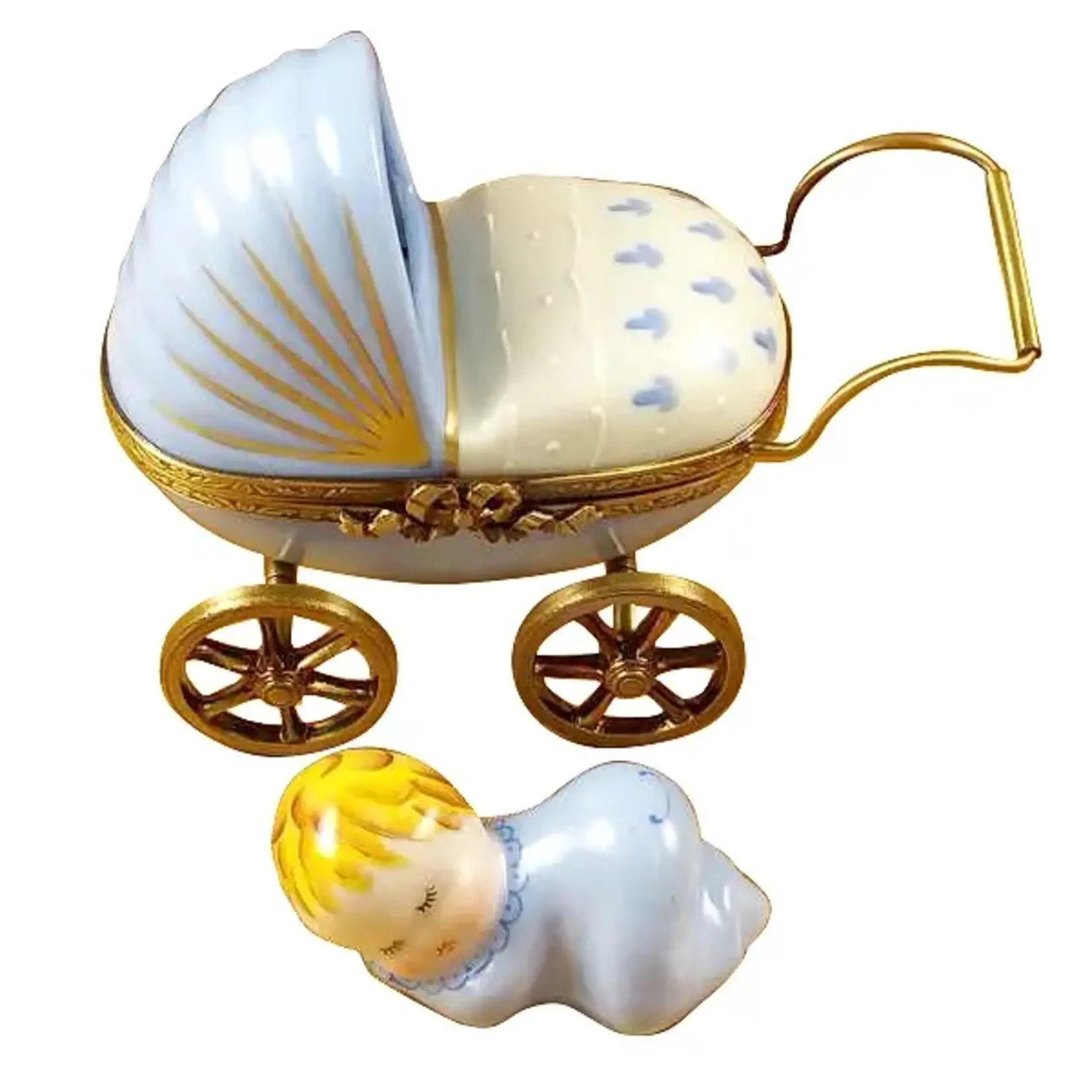 Rochard Limoges Boxes Blue Baby Carriage