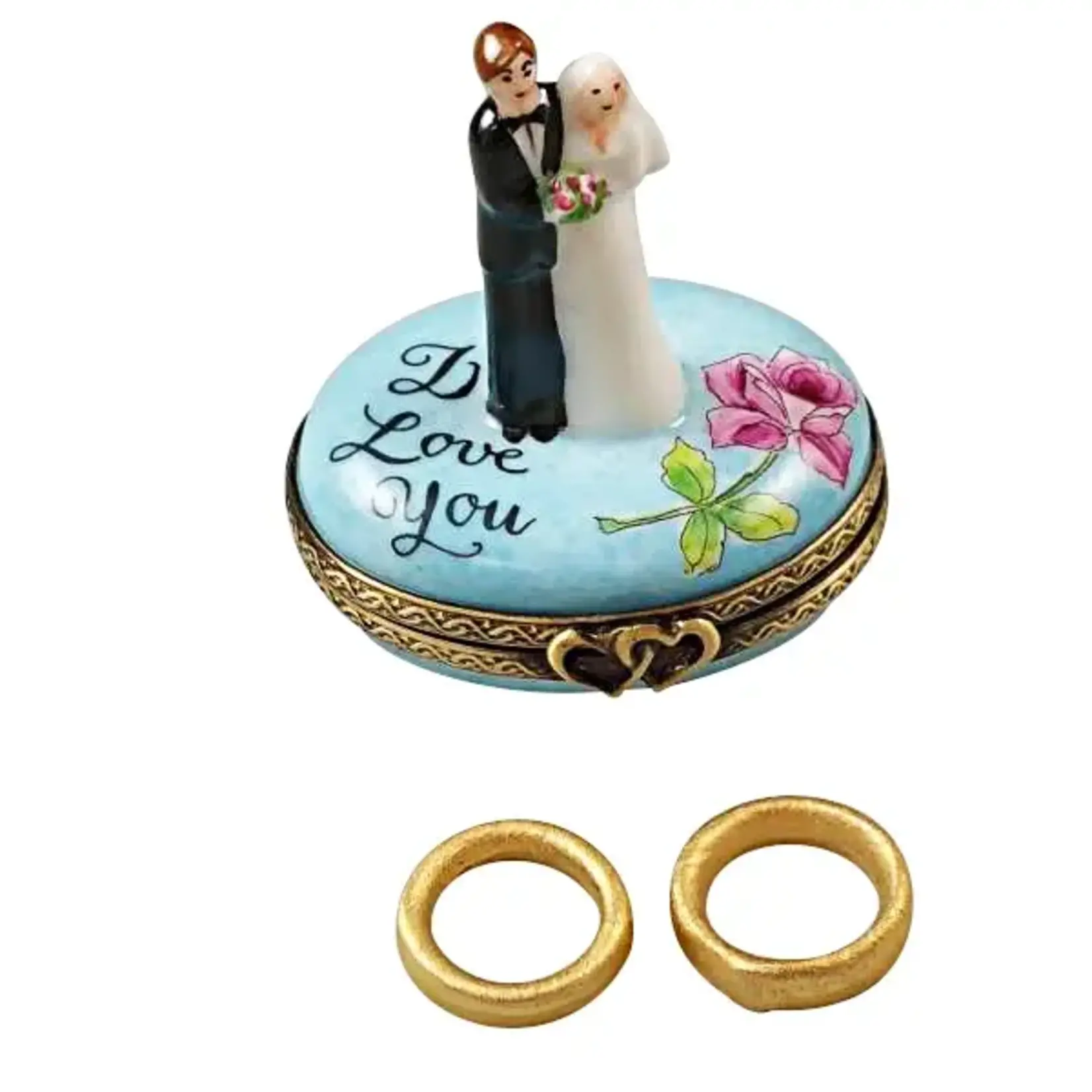 Rochard Limoges Boxes Bride And Groom With 2 Removable Rings