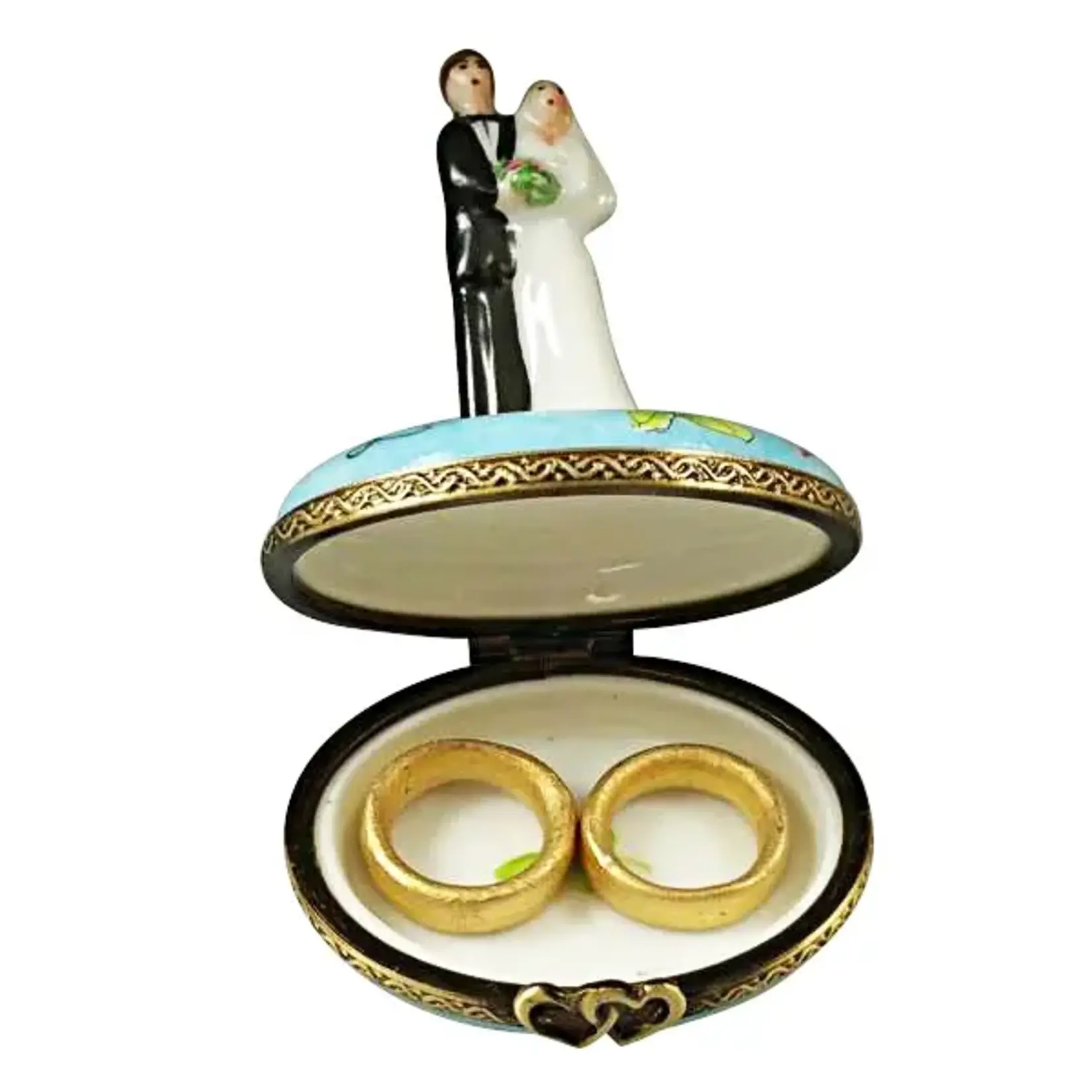 Rochard Limoges Boxes Bride And Groom With 2 Removable Rings