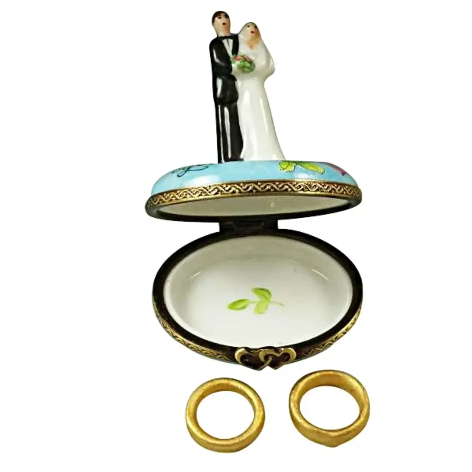 Rochard Limoges Boxes Bride And Groom With 2 Removable Rings