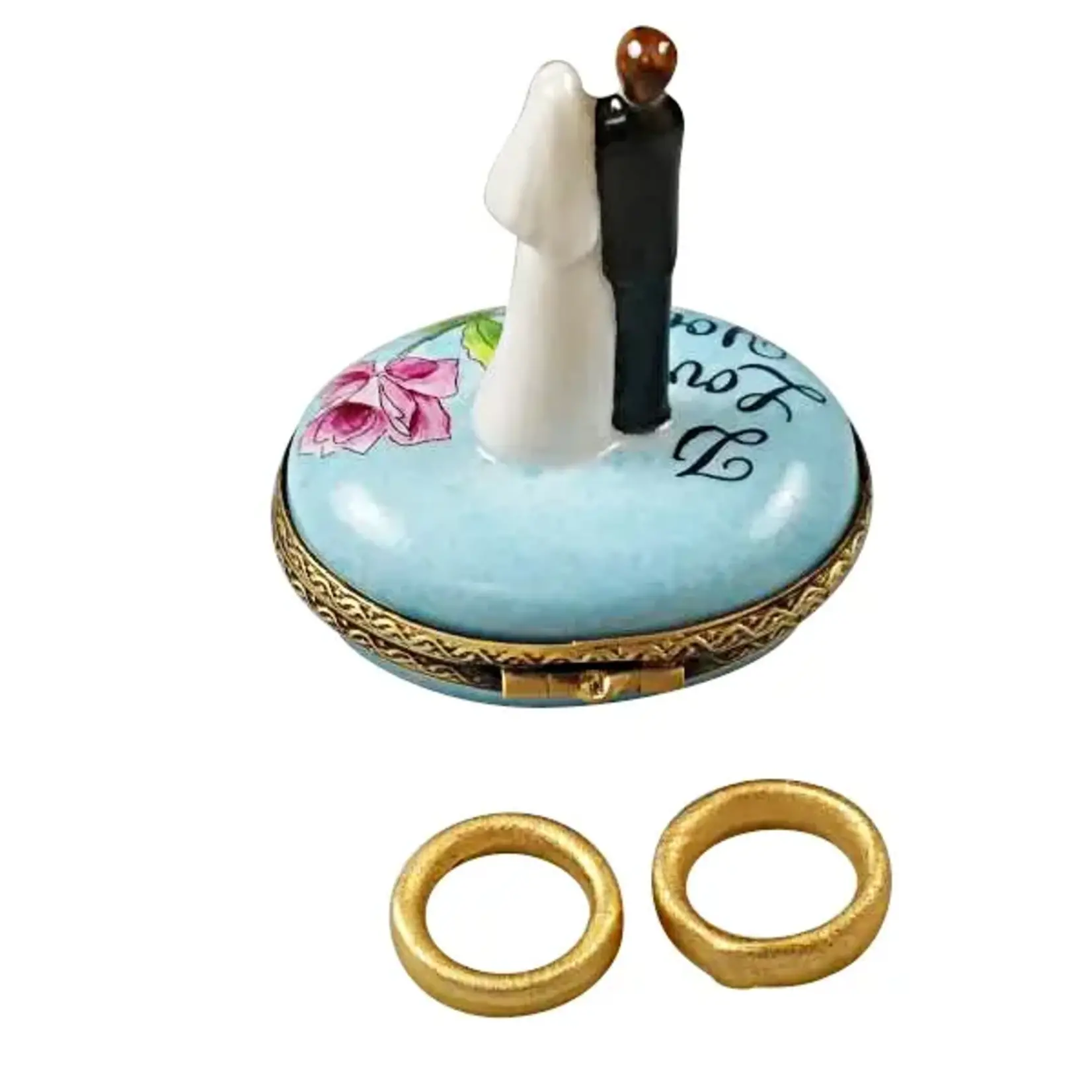Rochard Limoges Boxes Bride And Groom With 2 Removable Rings