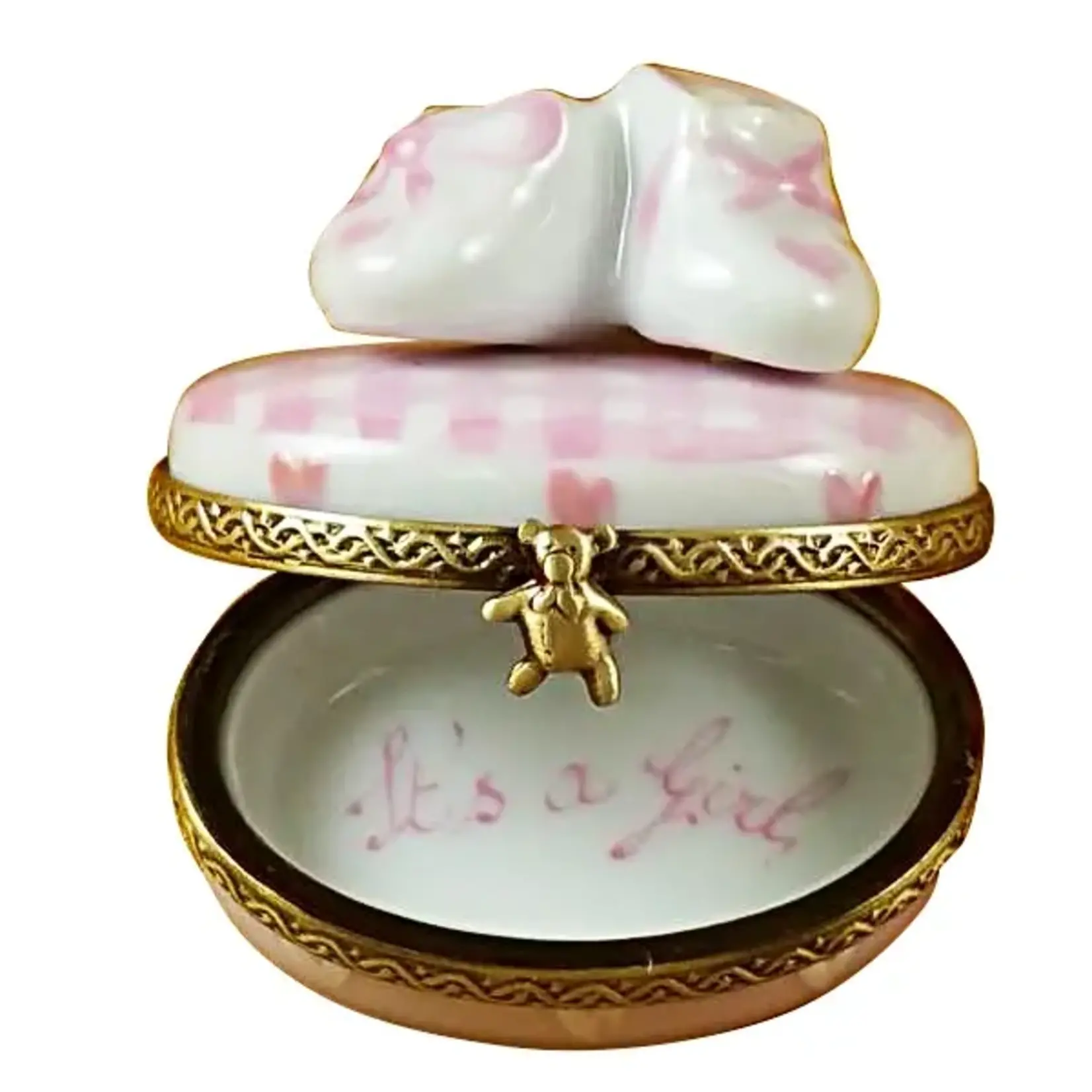 Rochard Limoges Boxes Pink It's A Girl w/Shoes