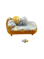 Rochard Limoges Boxes Baby In Blue Bed w/ Pacifier