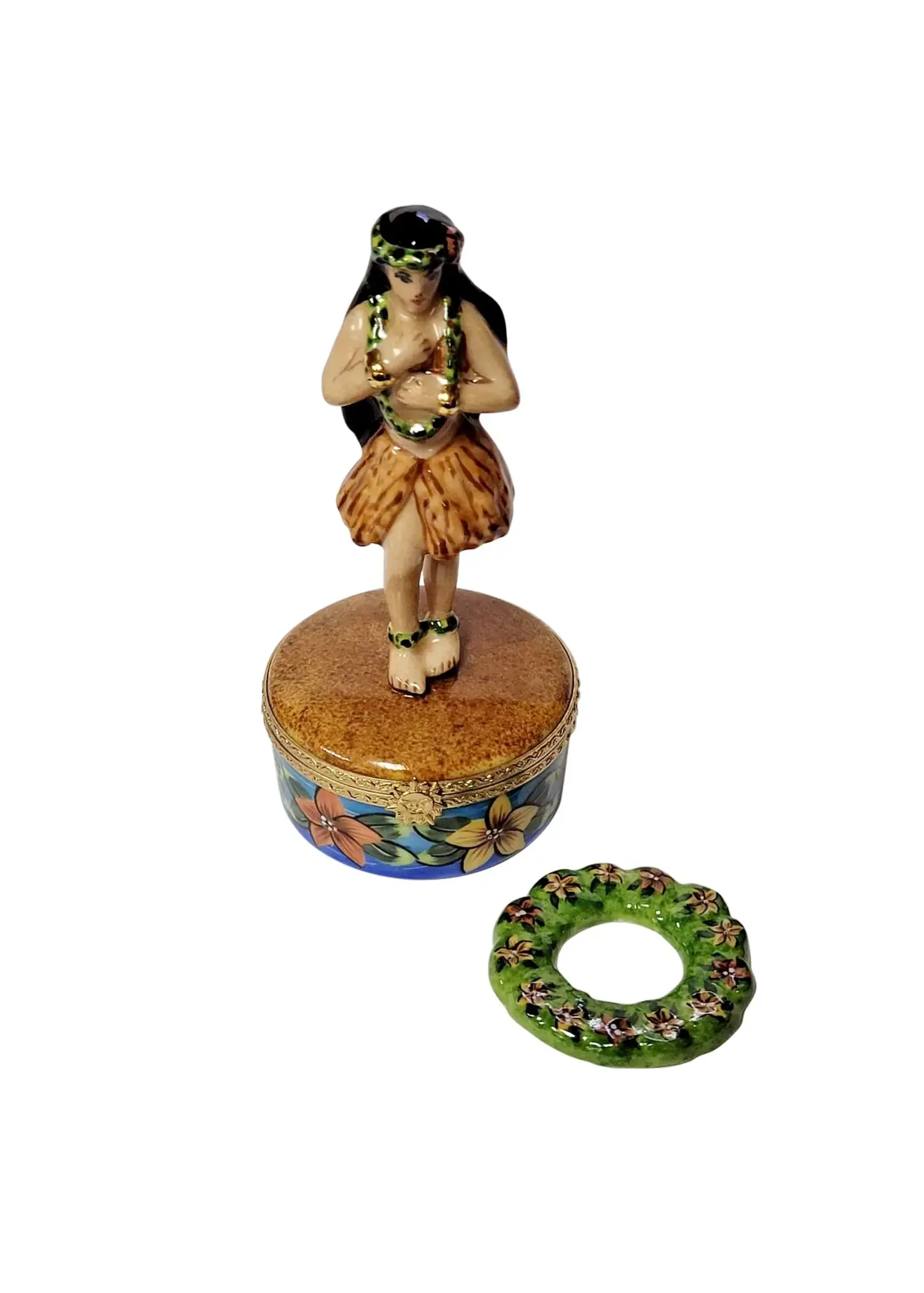 Rochard Limoges Boxes Hawaiian Hula Dancer With Removable Lei