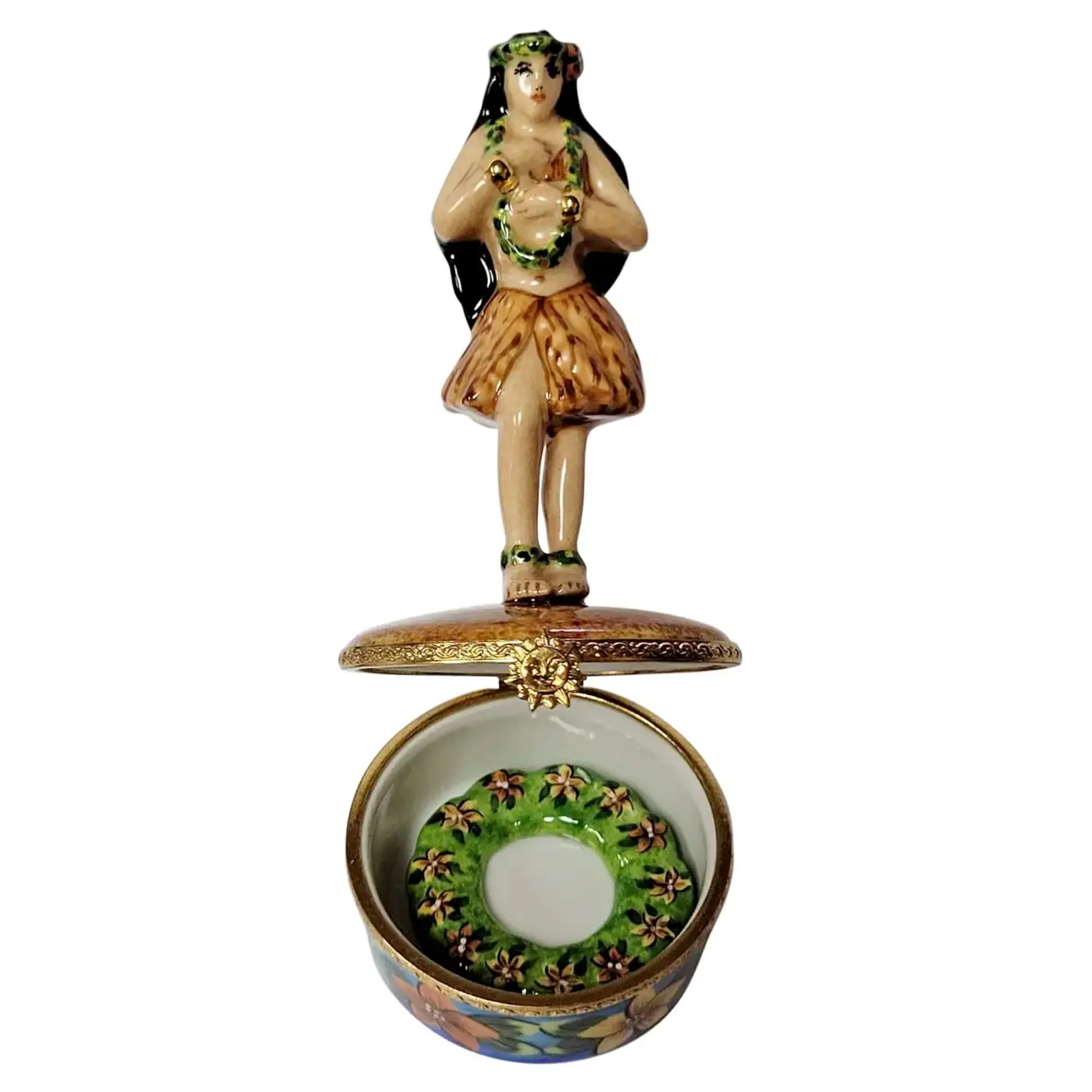 Rochard Limoges Boxes Hawaiian Hula Dancer With Removable Lei