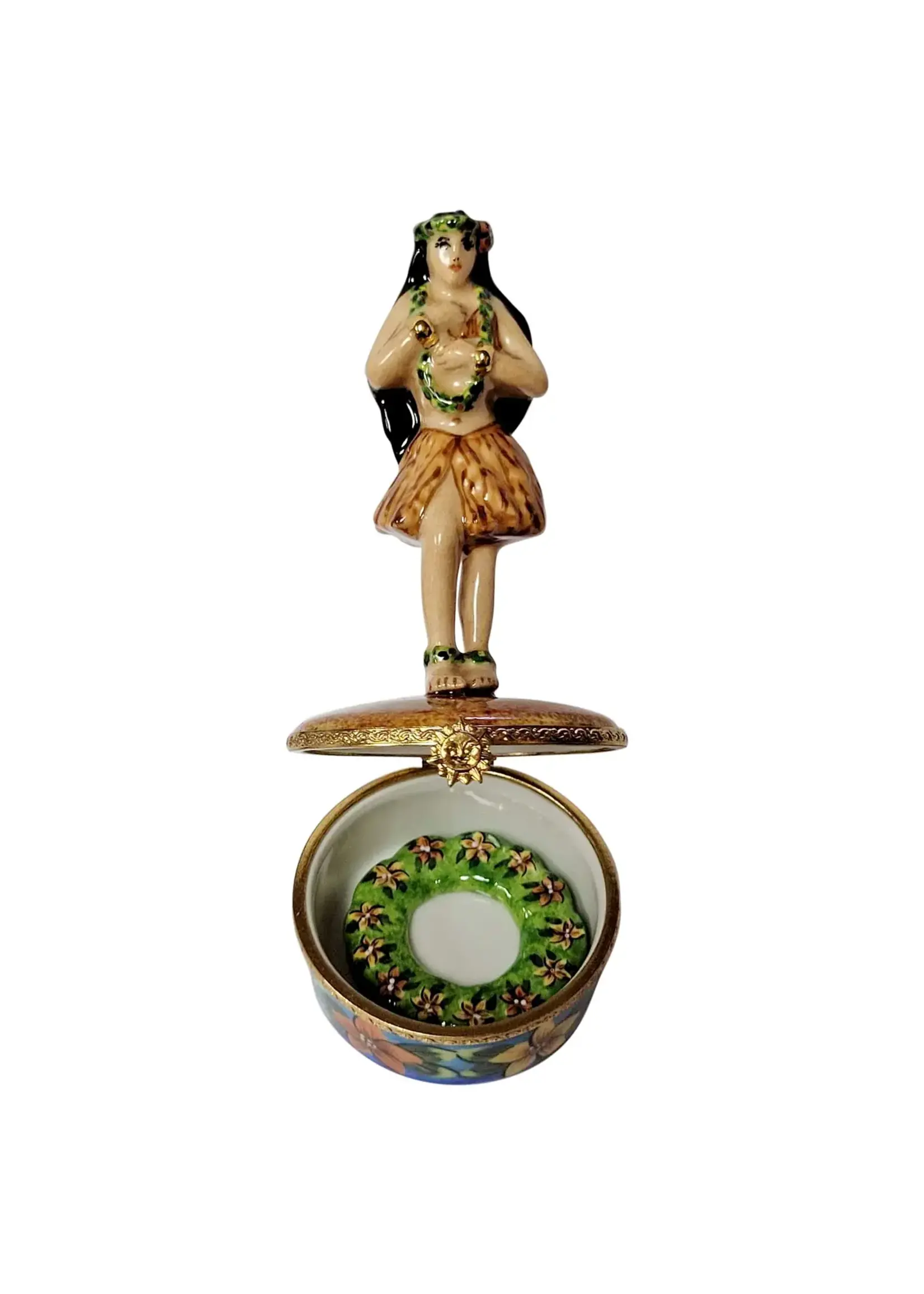 Rochard Limoges Boxes Hawaiian Hula Dancer With Removable Lei