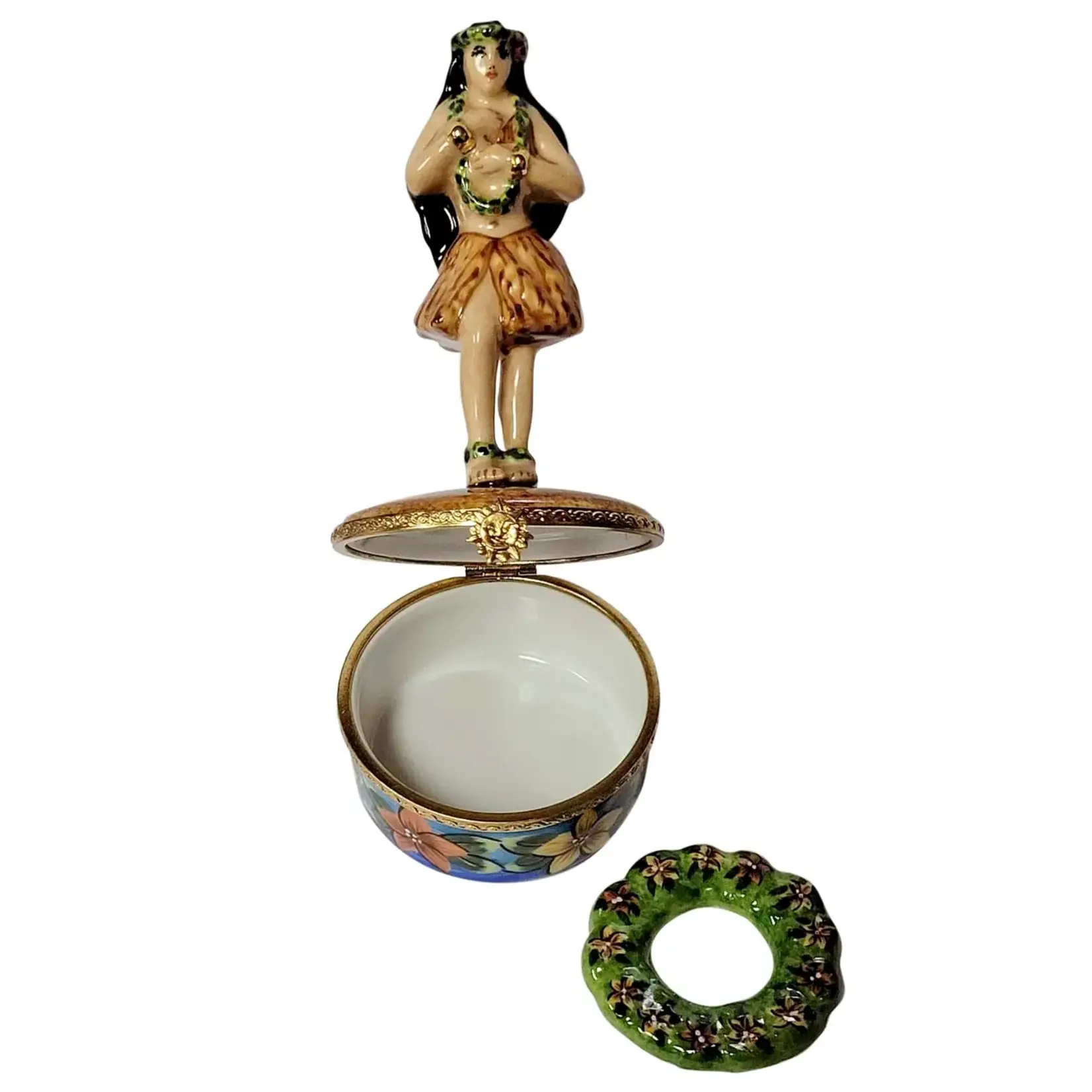 Rochard Limoges Boxes Hawaiian Hula Dancer With Removable Lei