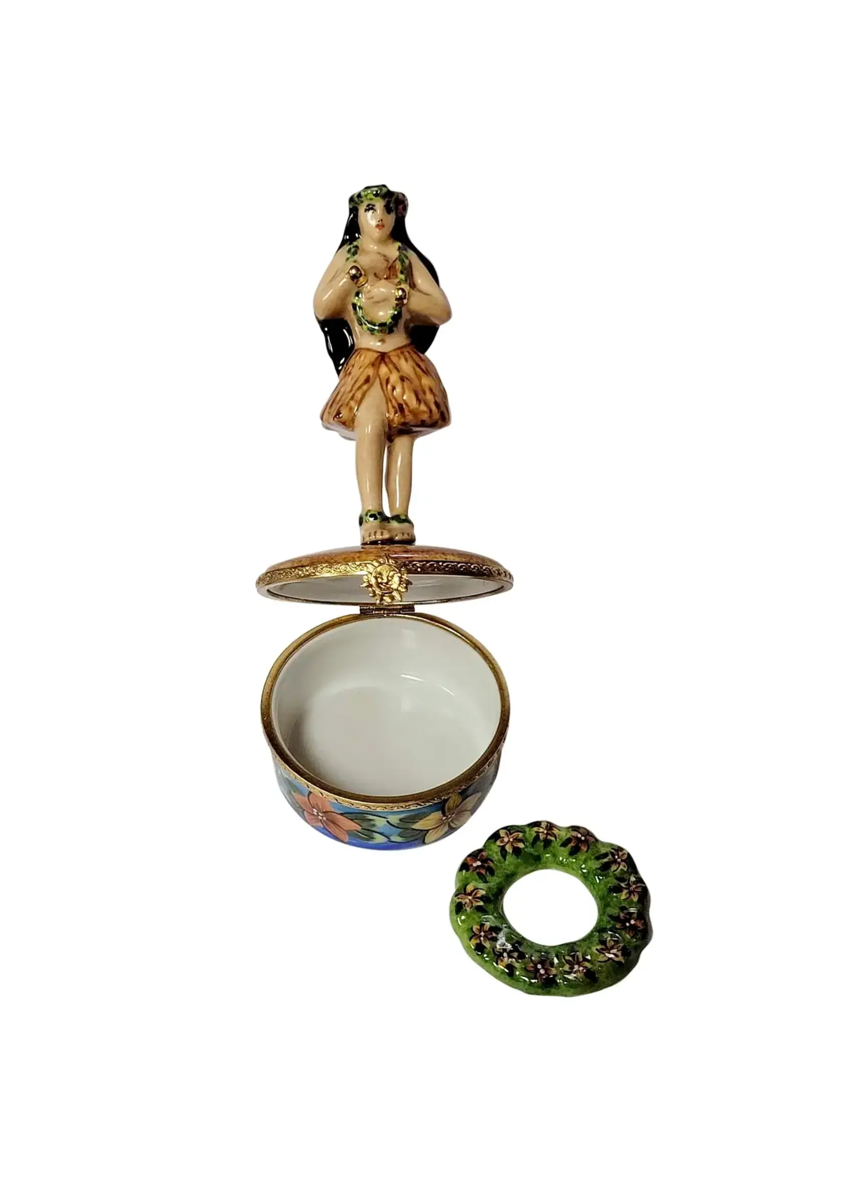 Rochard Limoges Boxes Hawaiian Hula Dancer With Removable Lei