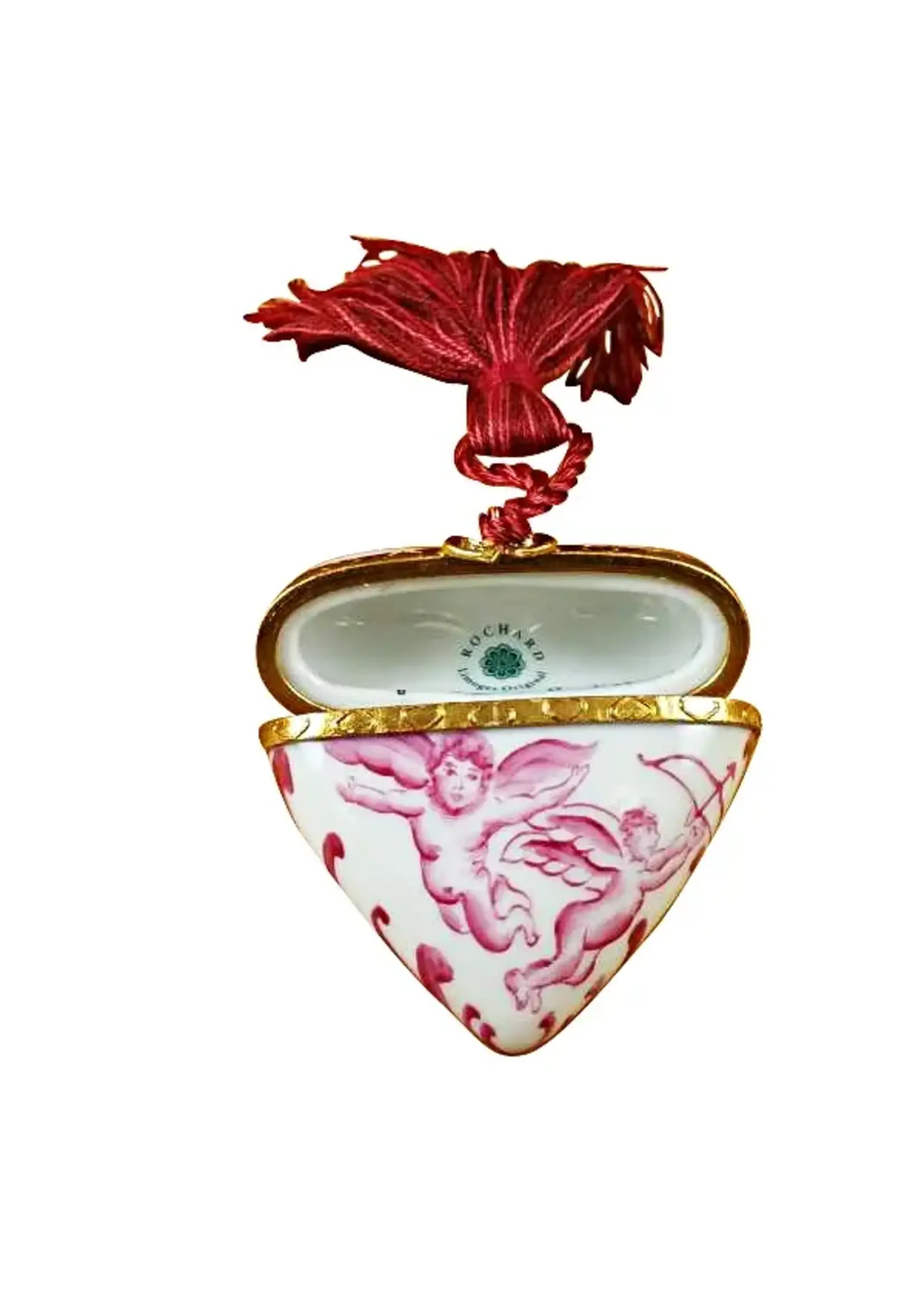 Rochard Limoges Boxes Heart Pink Angel w/Tassel