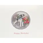 Dog with Bouquet Birthday Card